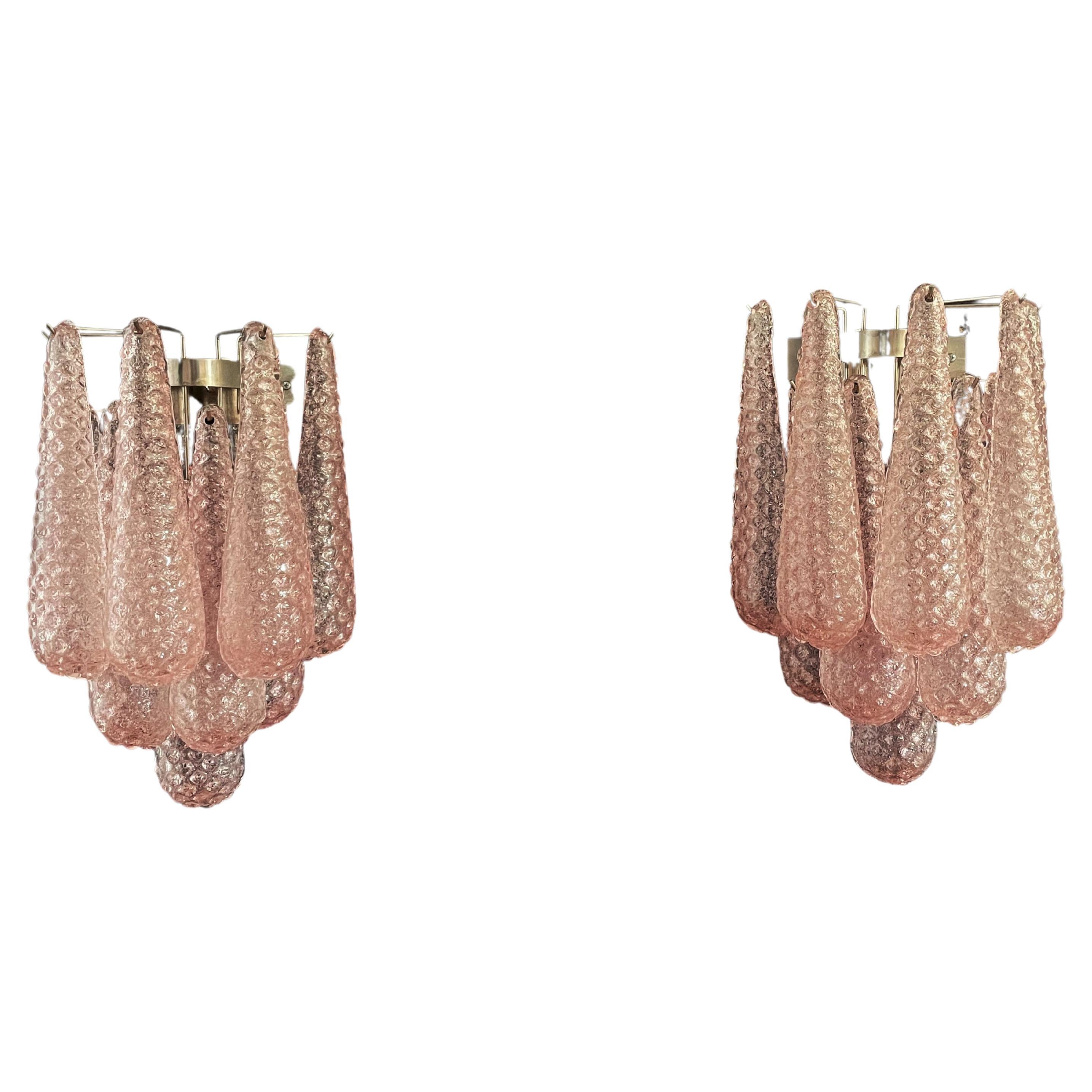 Pair of Vintage Pink Glass Petals Drop Wall Sconce For Sale