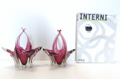 Pair of Pink Murano Glass Bonbonnières / Trinket Bowls, Italy