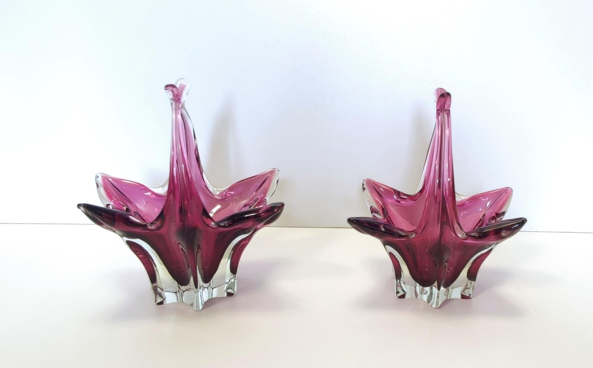 Italian Pair of Vintage Pink Murano Glass Bonbonnières / Trinket Bowls, Italy For Sale