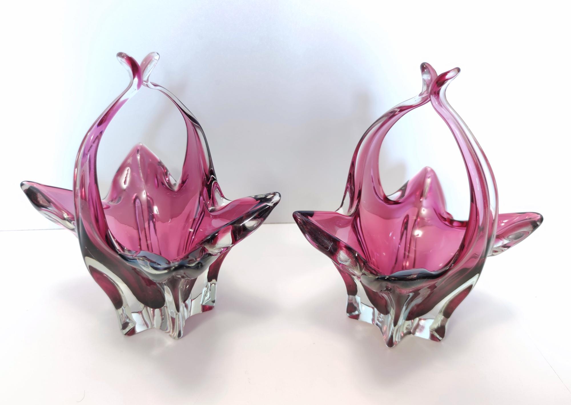 Mid-20th Century Pair of Vintage Pink Murano Glass Bonbonnières / Trinket Bowls, Italy For Sale