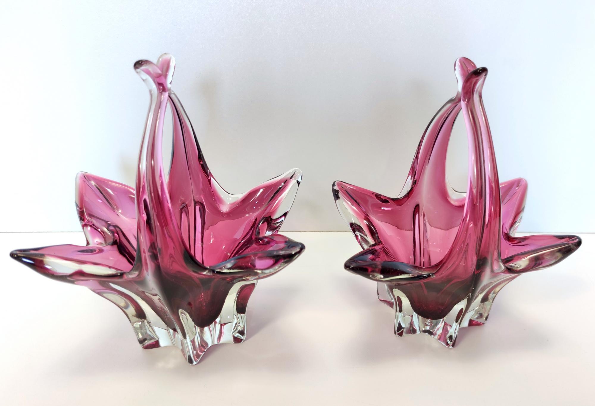 Pair of Vintage Pink Murano Glass Bonbonnières / Trinket Bowls, Italy For Sale 1