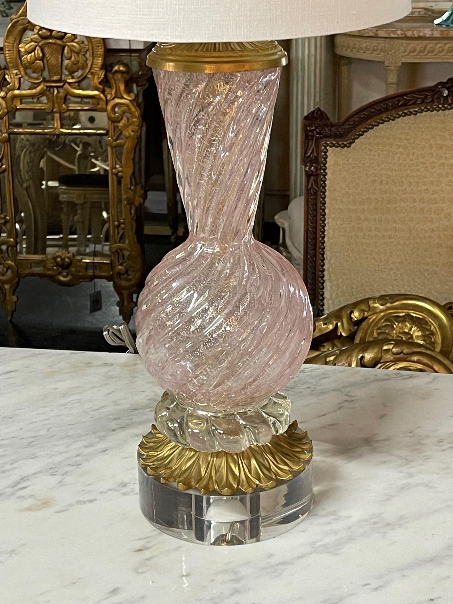 Italian Pair of Vintage Pink Murano Glass Lamps