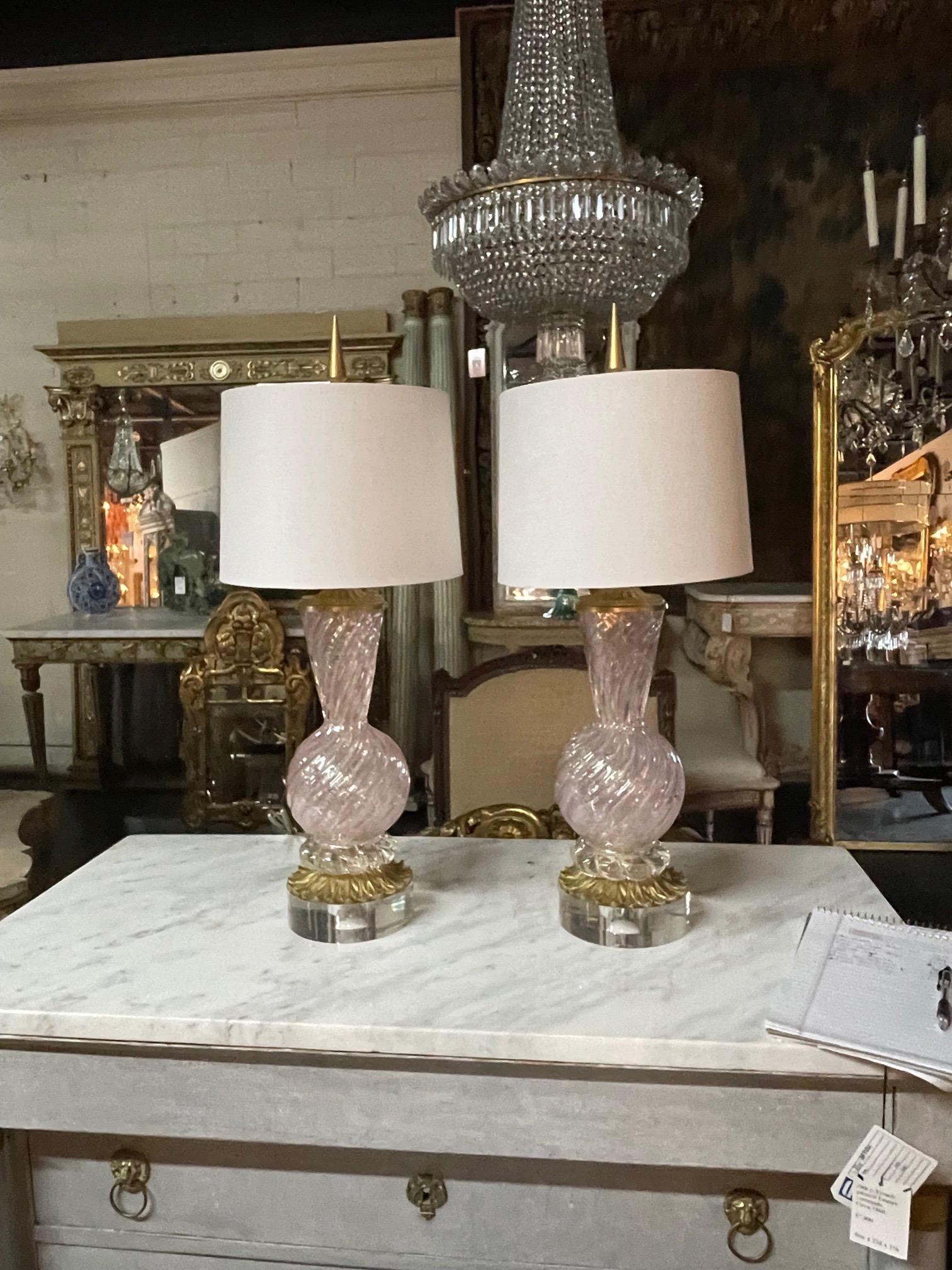 Pair of Vintage Pink Murano Glass Lamps 2