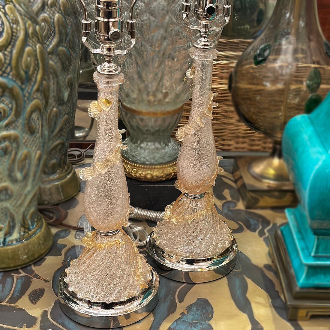 Paire de lampes de Murano roses vintage Bon état - En vente à New York, NY