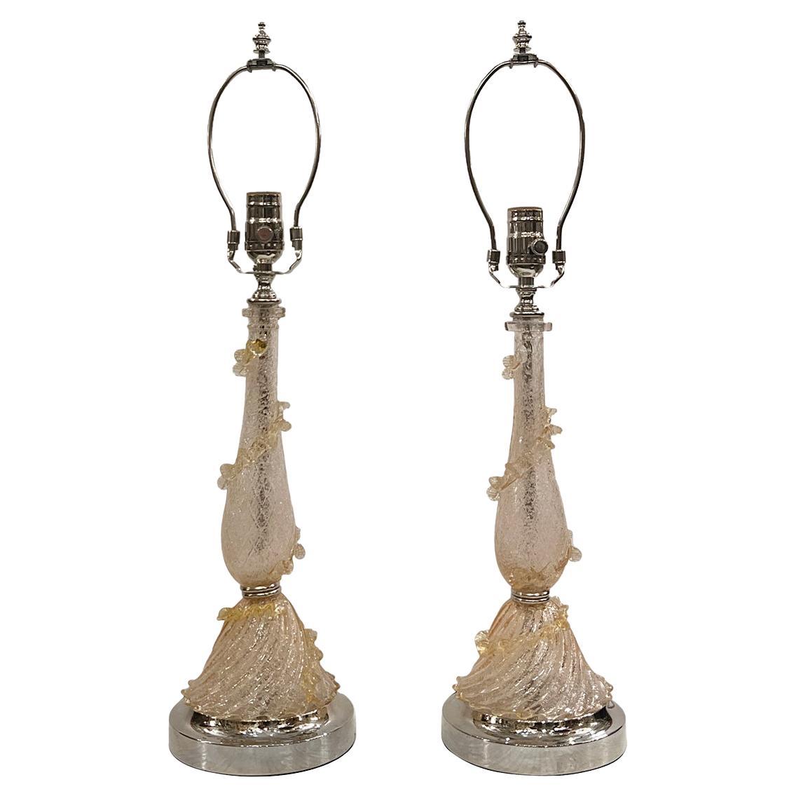 Pair of Vintage Pink Murano Lamps