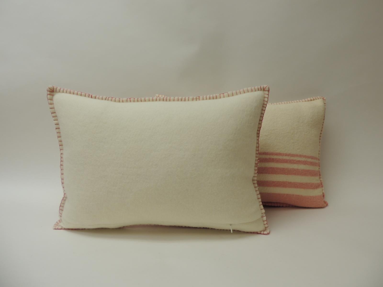 Pair of Vintage Pink & Natural Stripes English Wool Decorative Lumbar Pillows In Good Condition In Oakland Park, FL