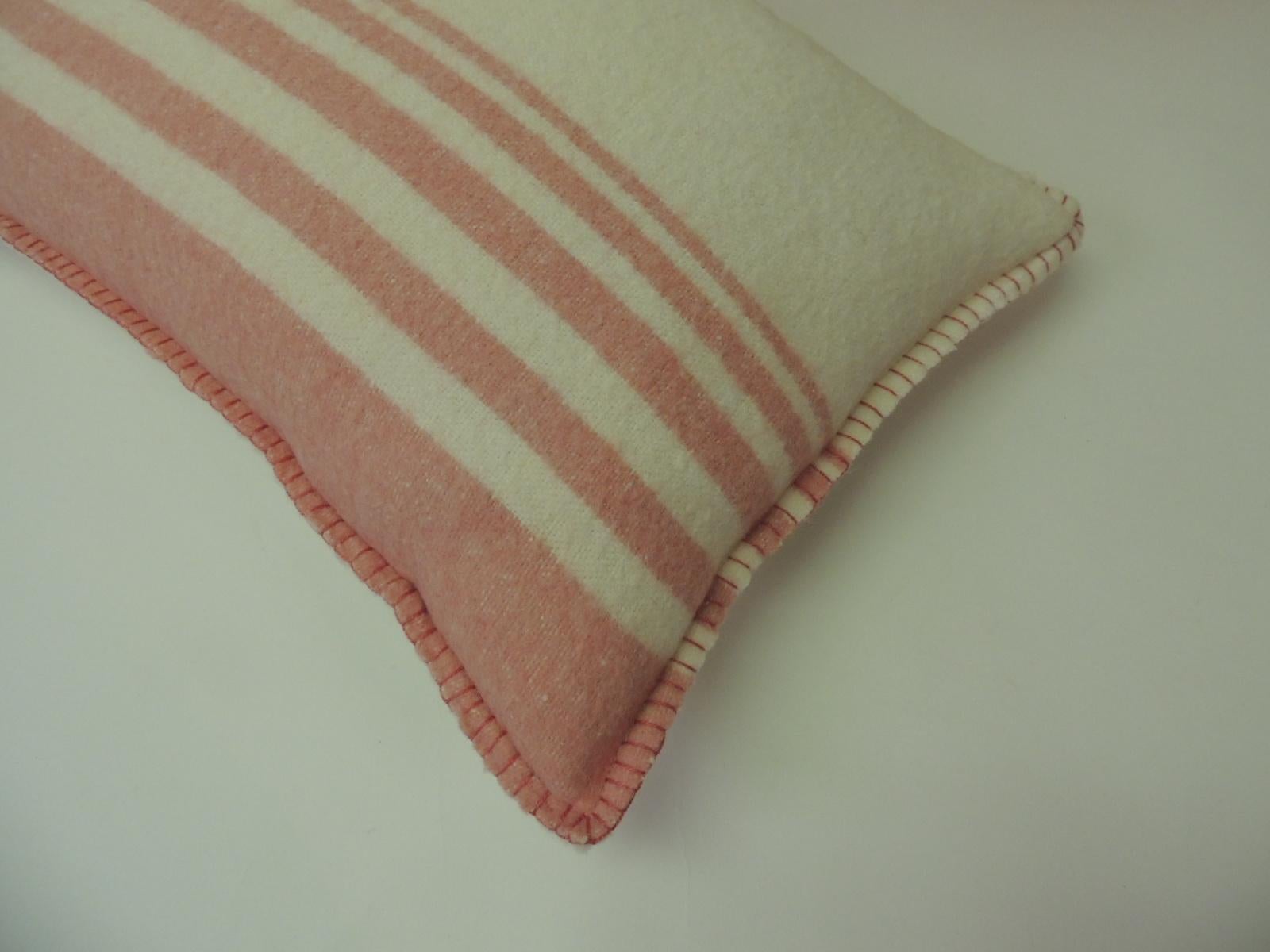 Late 20th Century Pair of Vintage Pink & Natural Stripes English Wool Decorative Lumbar Pillows