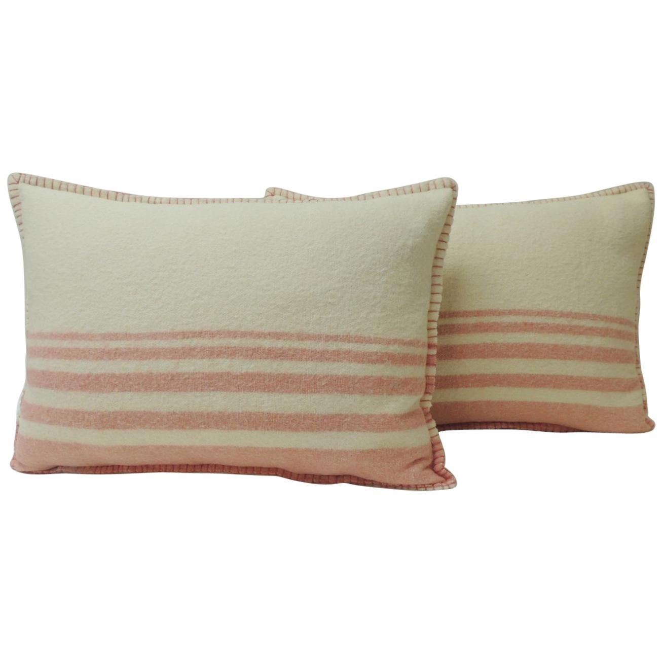 Pair of Vintage Pink & Natural Stripes English Wool Decorative Lumbar Pillows