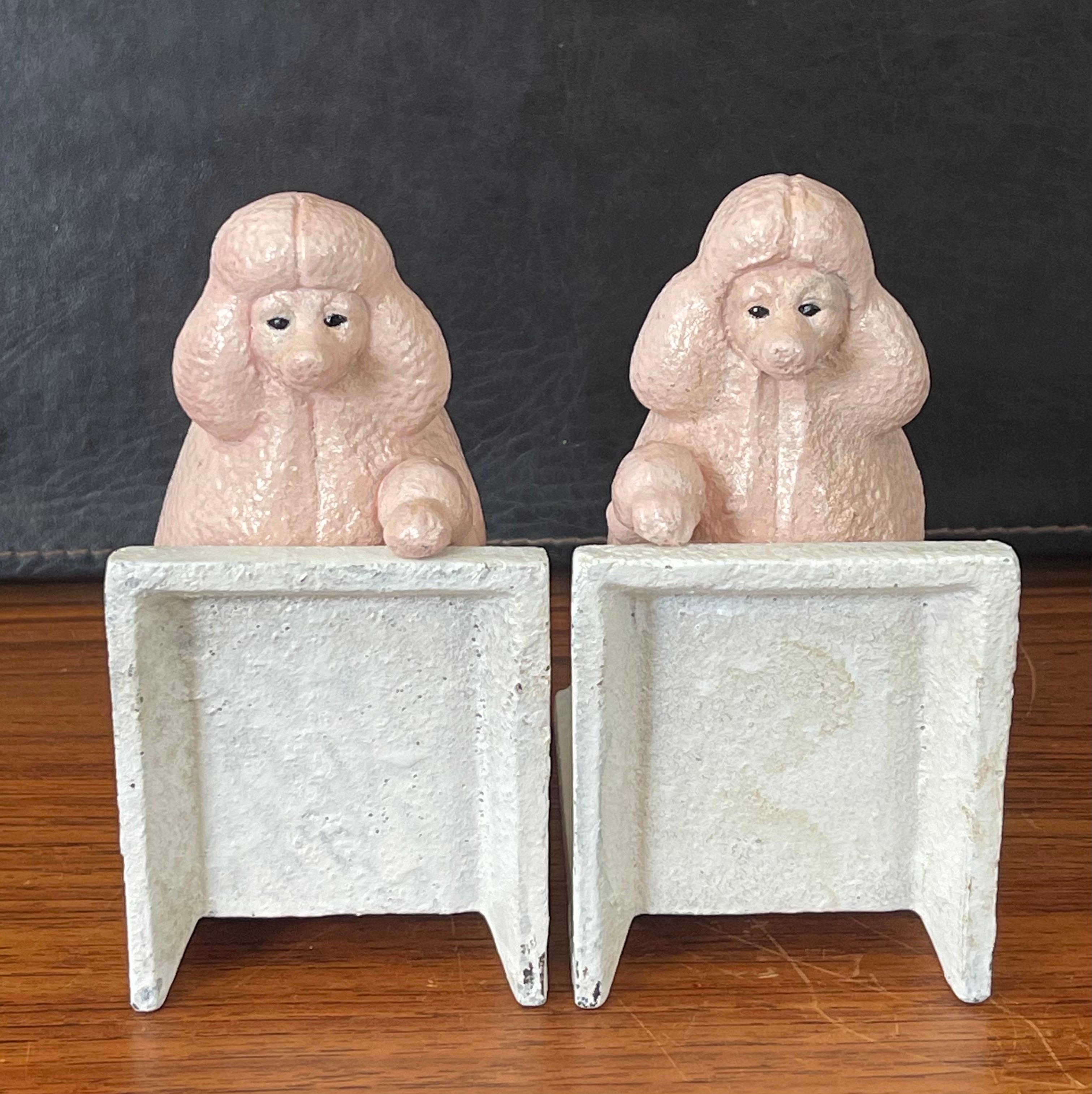 Pair of Vintage Pink Poodle Cast Iron Bookends In Fair Condition In San Diego, CA