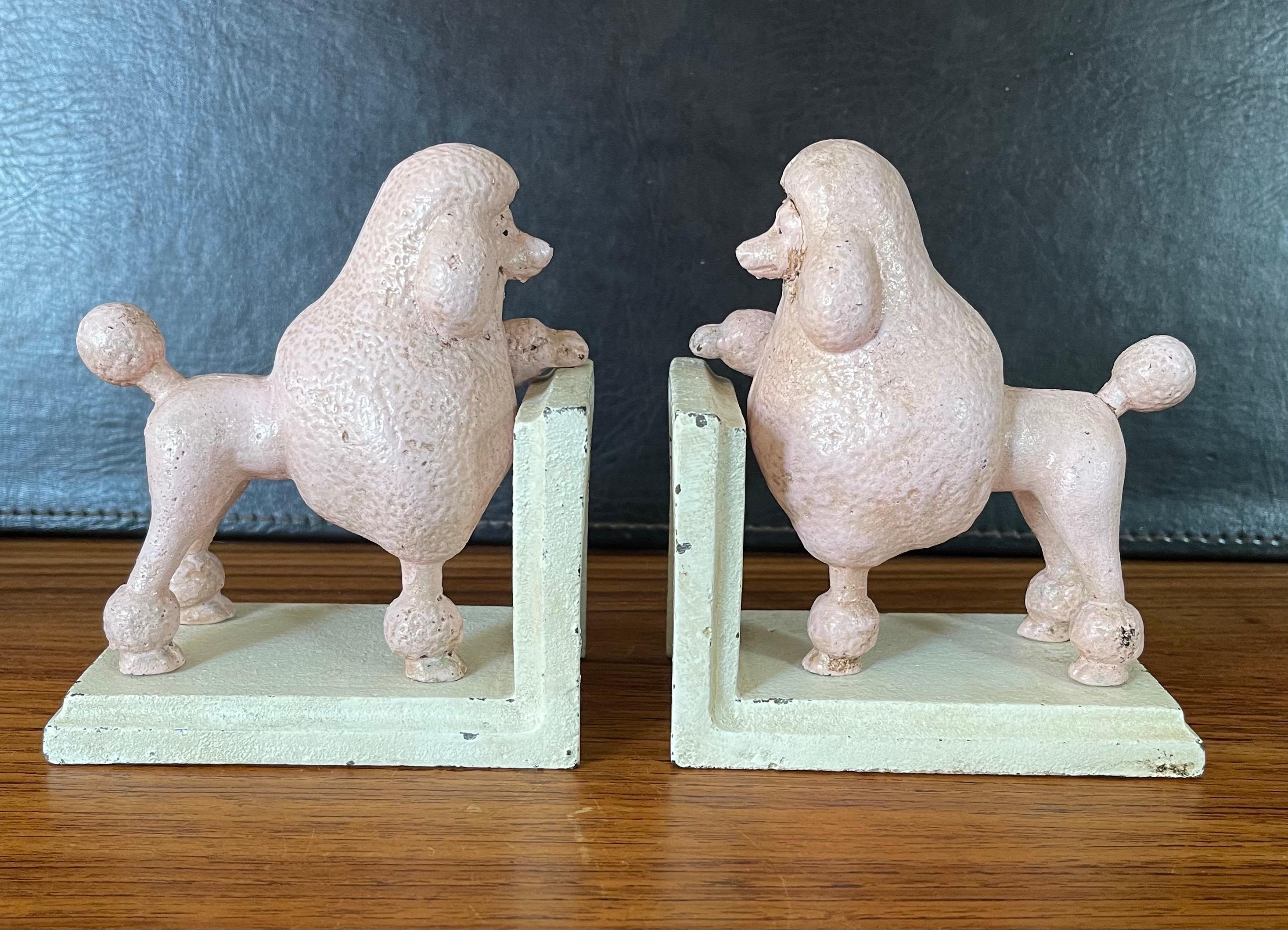 Pair of Vintage Pink Poodle Cast Iron Bookends In Fair Condition In San Diego, CA