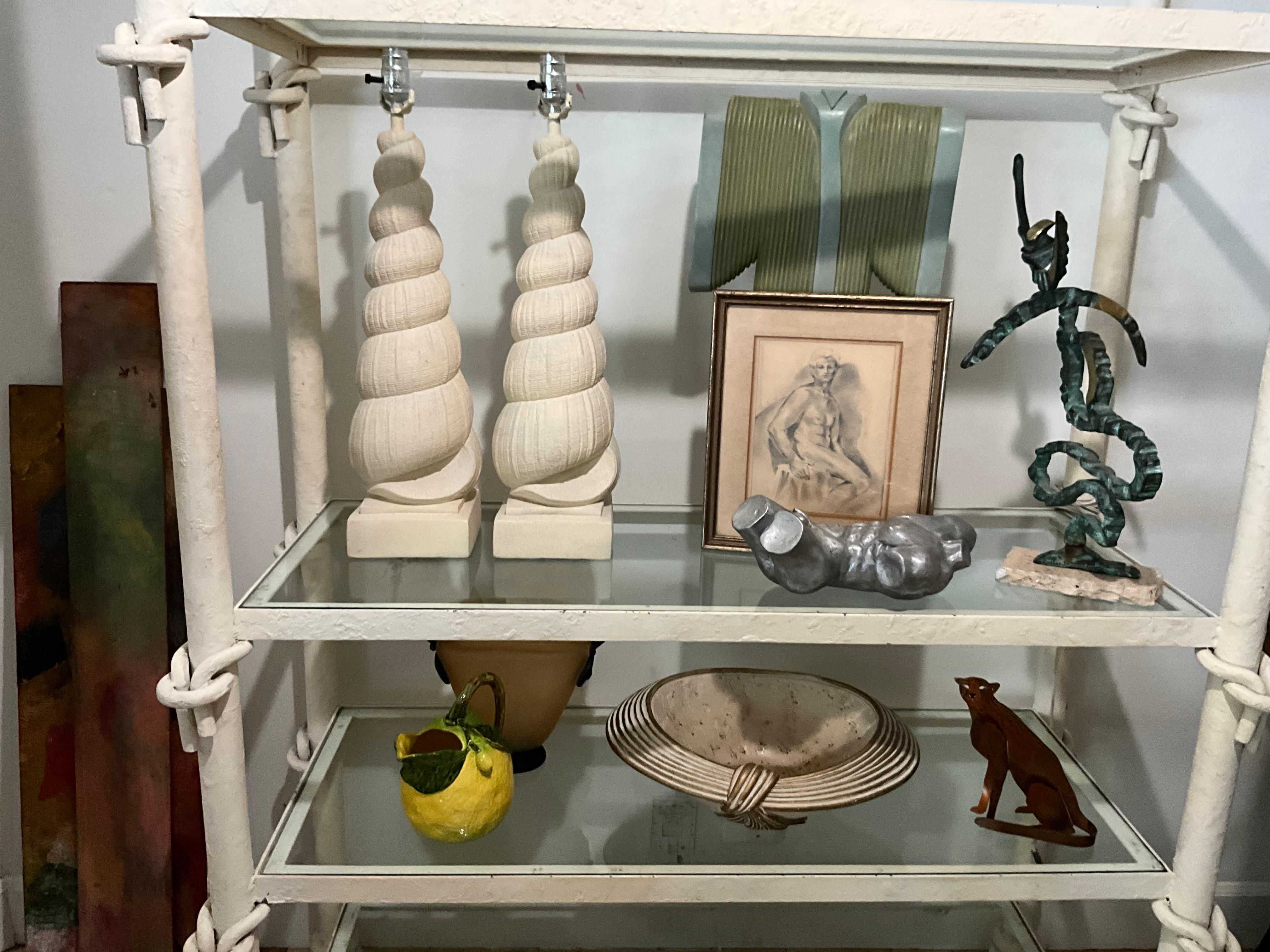 Fait main Paire de lampes vintage en plâtre avec coquillages, 1970 Organic Modern Coastal Style en vente