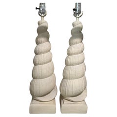 Paire de lampes vintage en plâtre avec coquillages, 1970 Organic Modern Coastal Style