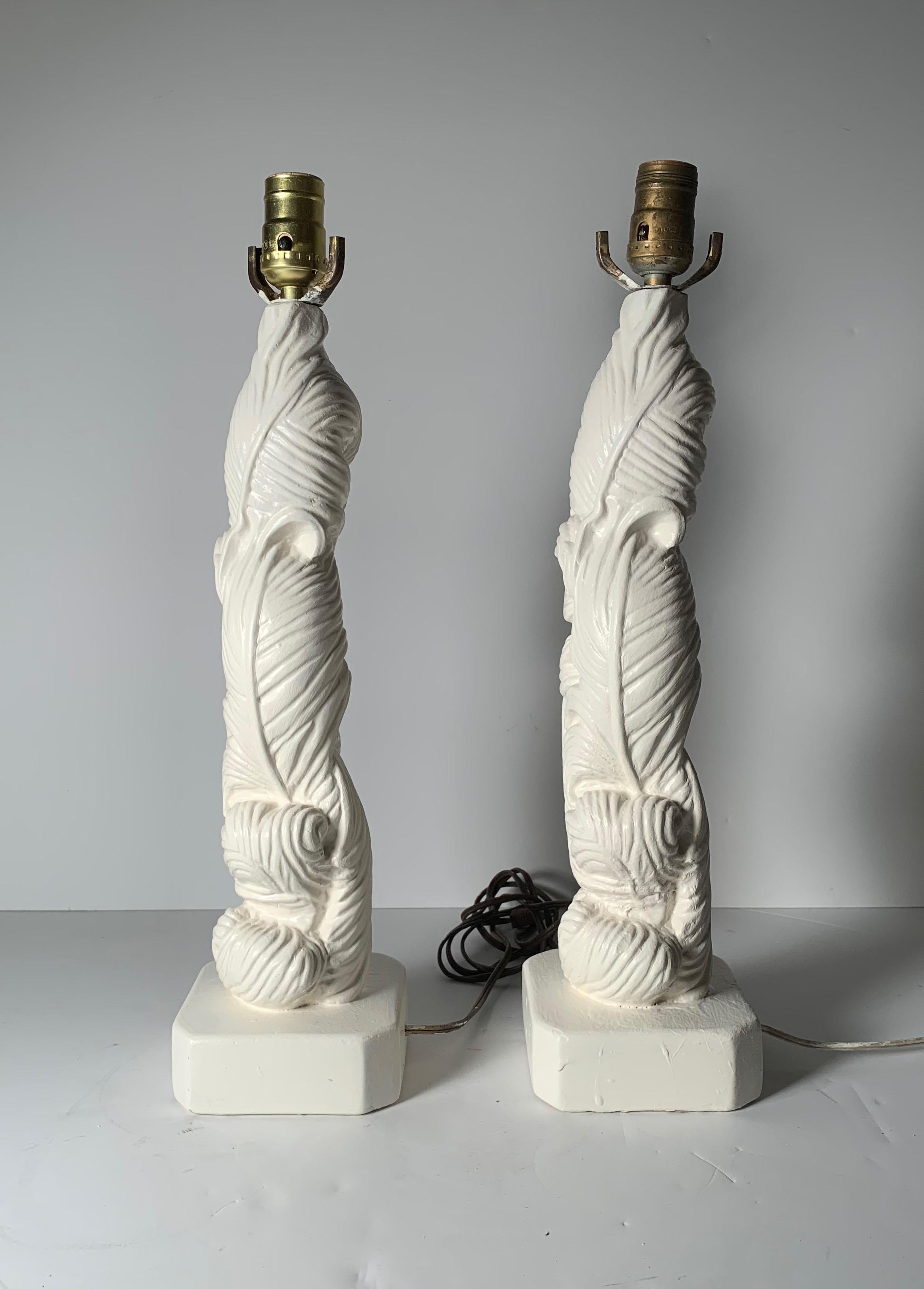Pair of Vintage Plaster Palm Table Lamps in style of Serge Roche For Sale 4
