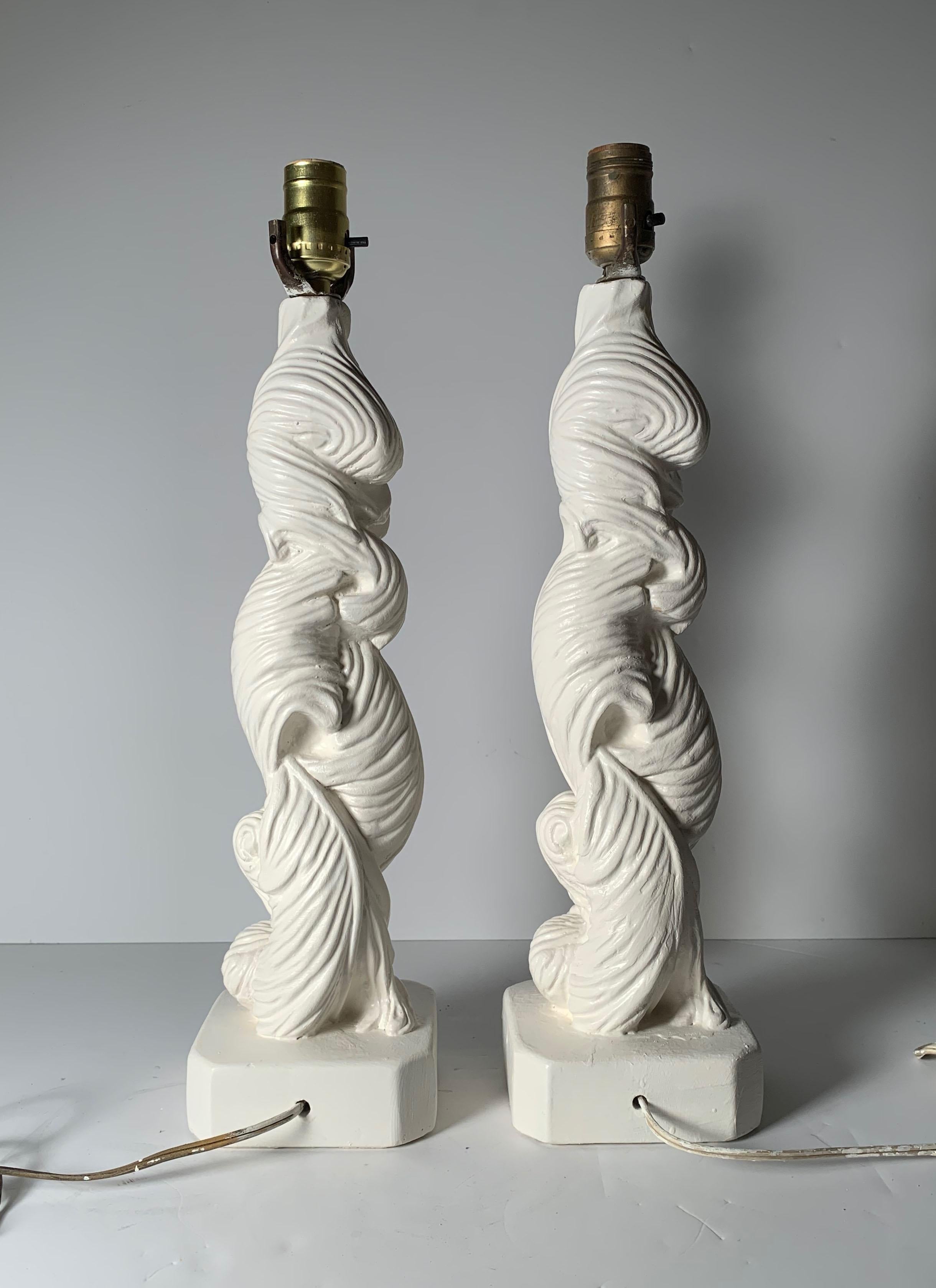 Pair of Vintage Plaster Palm Table Lamps in style of Serge Roche For Sale 10