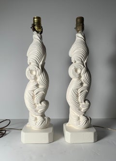 Pair of Vintage Plaster Palm Table Lamps in style of Serge Roche