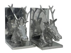 Pair of Vintage Polished Aluminum Deer Bookends, circa 1980s