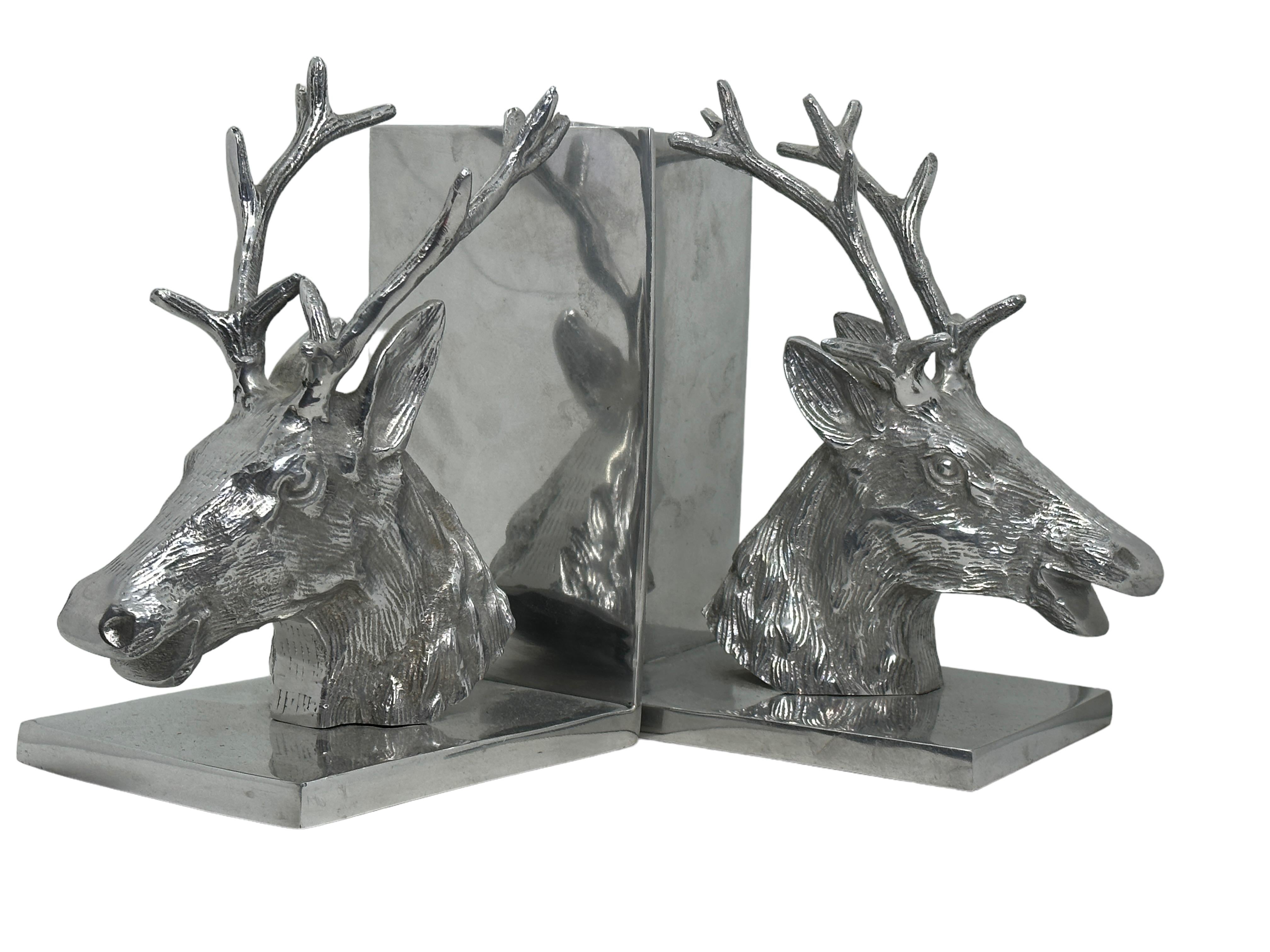 Pair of Vintage Polished Aluminum Deer Bookends, circa 1980s For Sale 1