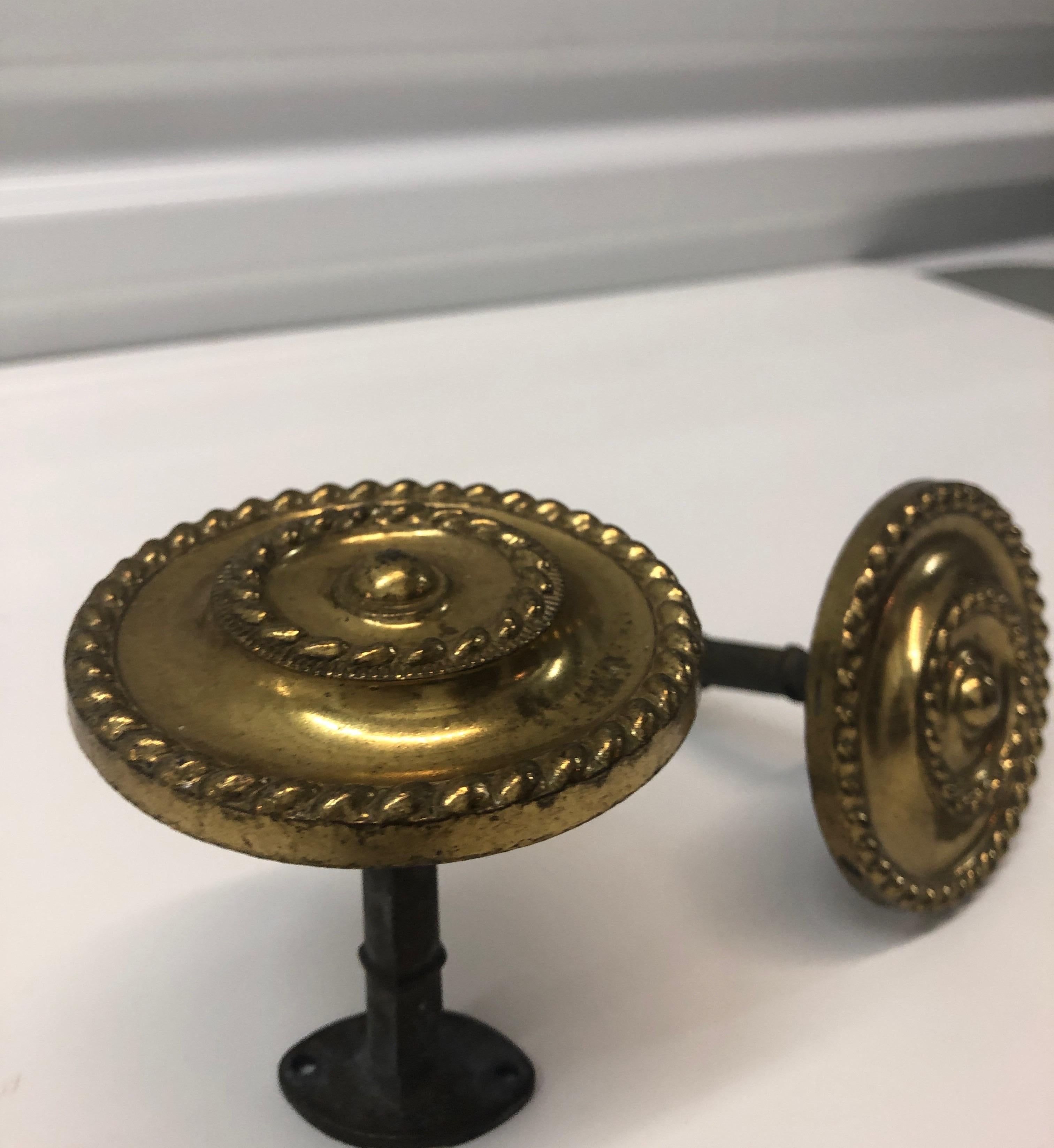 Hand-Crafted Pair of Vintage Polished Brass Curtain Tiebacks For Sale