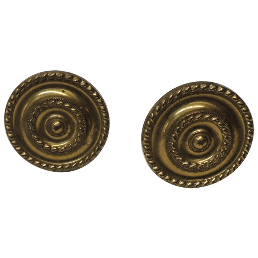 Pair of Vintage Polished Brass Curtain Tiebacks For Sale