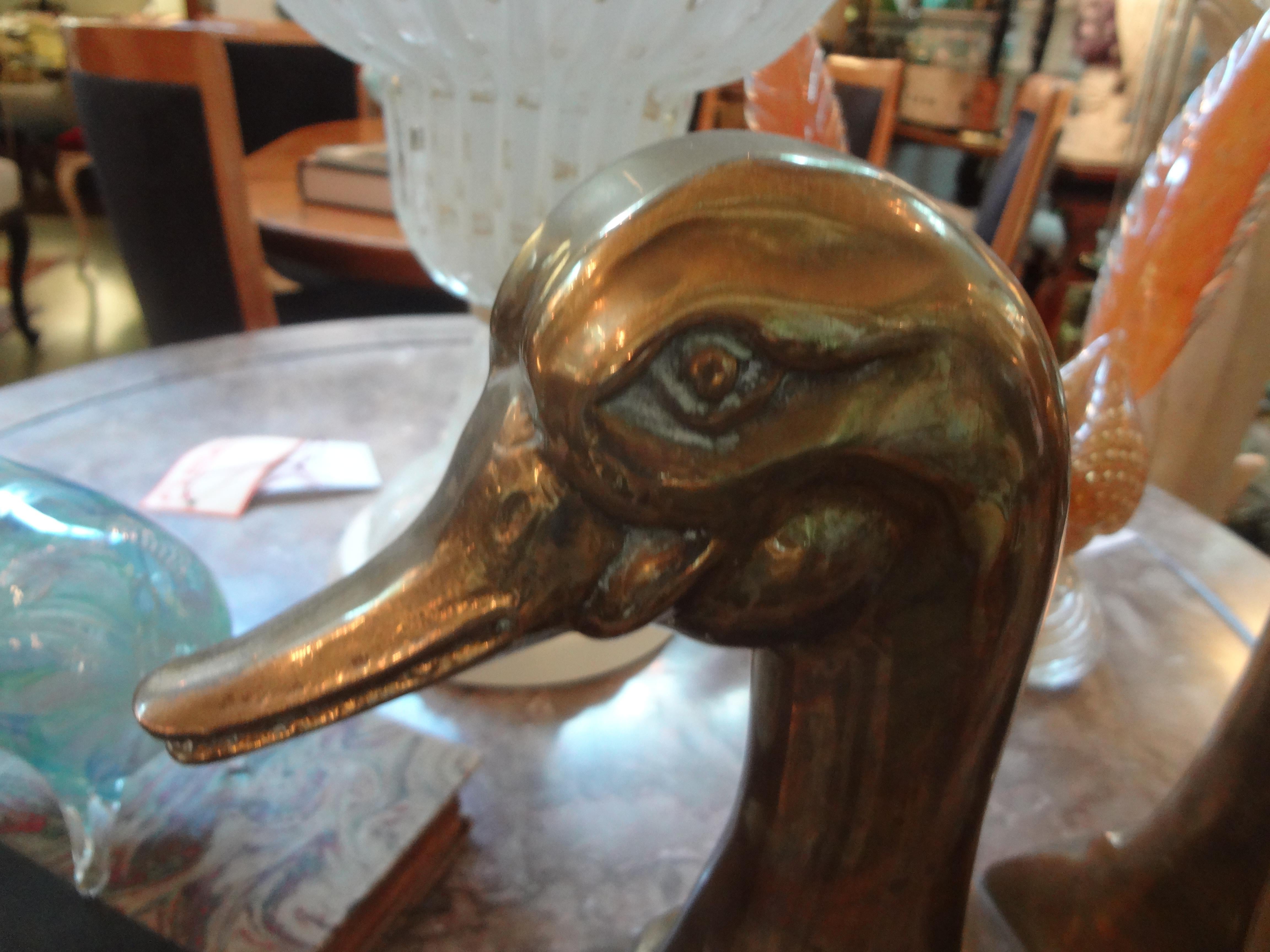 Hollywood Regency Huge Pair of Vintage Polished Brass Duck Bookends by Sarreid Ltd. For Sale