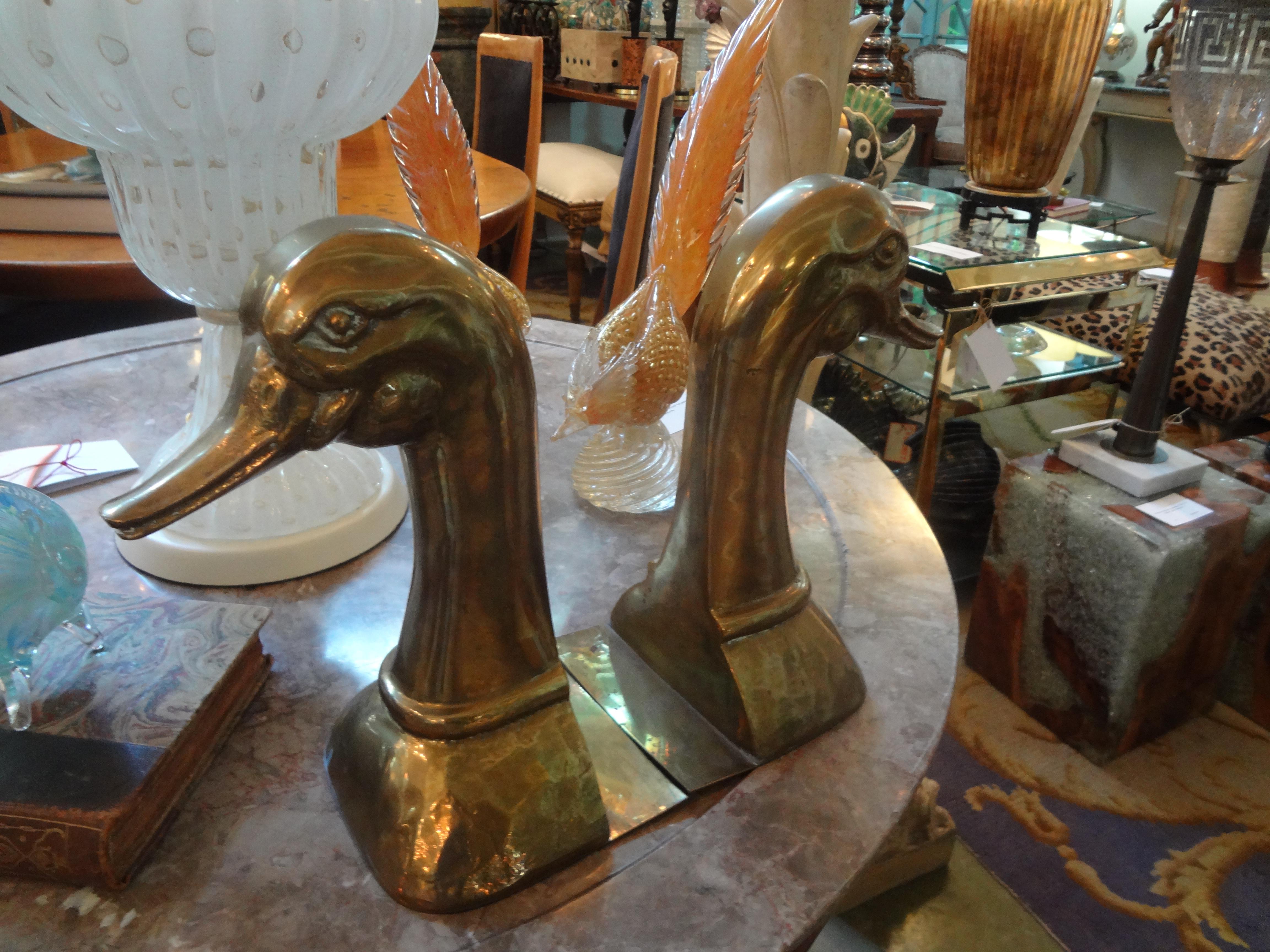 Huge Pair of Vintage Polished Brass Duck Bookends by Sarreid Ltd. In Good Condition For Sale In Houston, TX