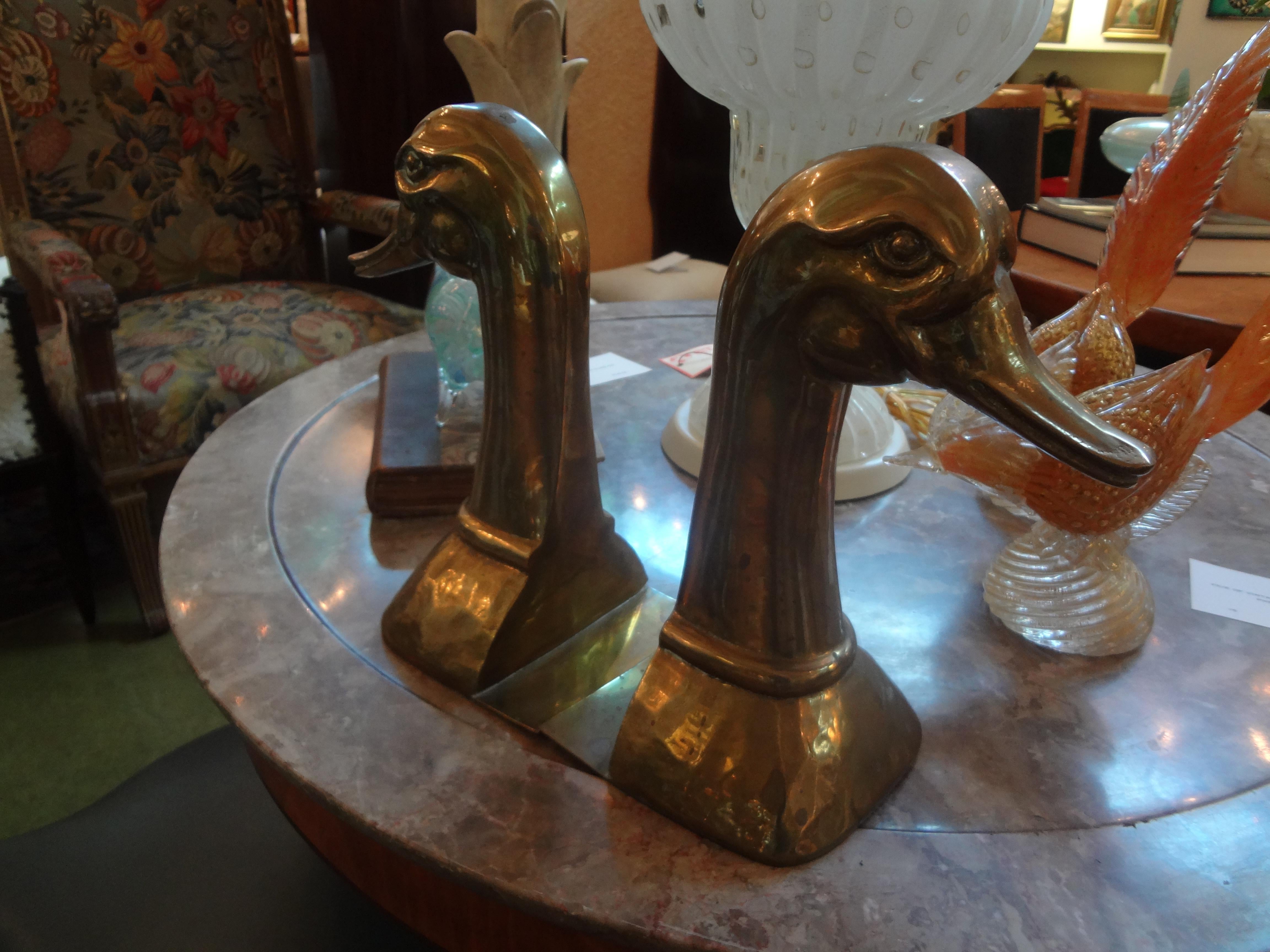 Mid-20th Century Huge Pair of Vintage Polished Brass Duck Bookends by Sarreid Ltd. For Sale