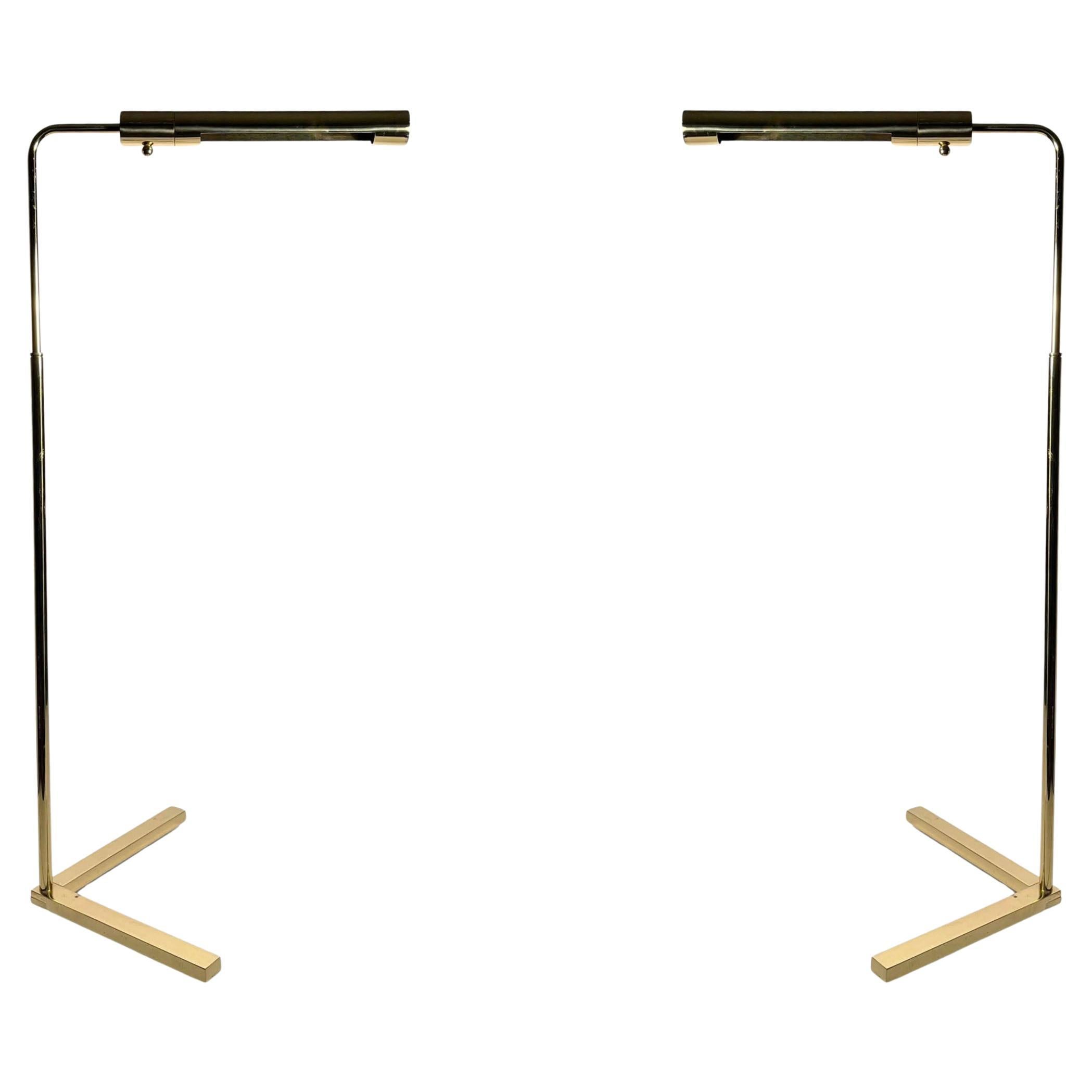 Pair of Vintage Polished Brass Reading / Task Floor Lamps by Casella
