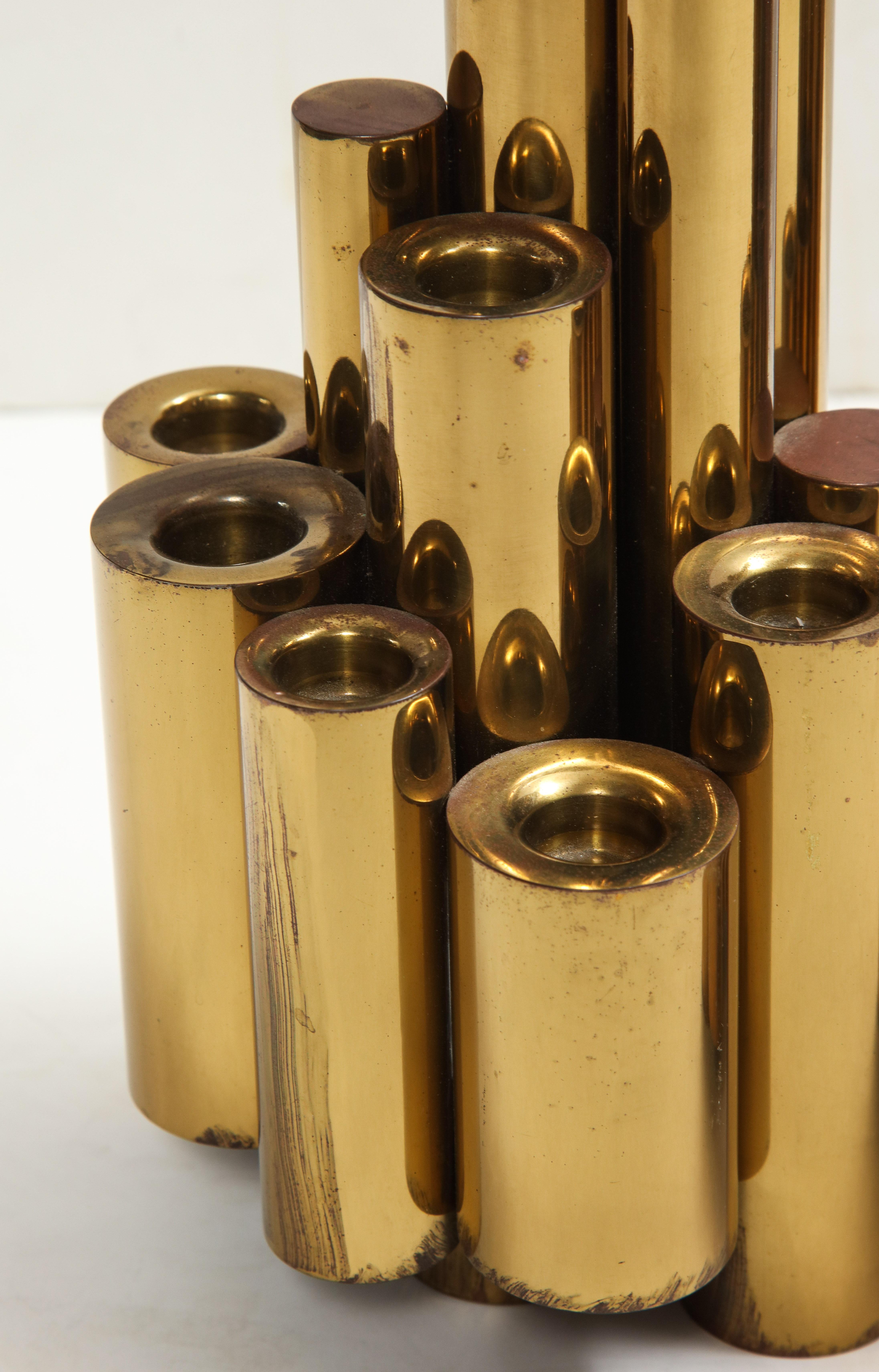 Pair of Vintage Polished Brass Tubular Candleholders in the Style of Gio Ponti For Sale 2