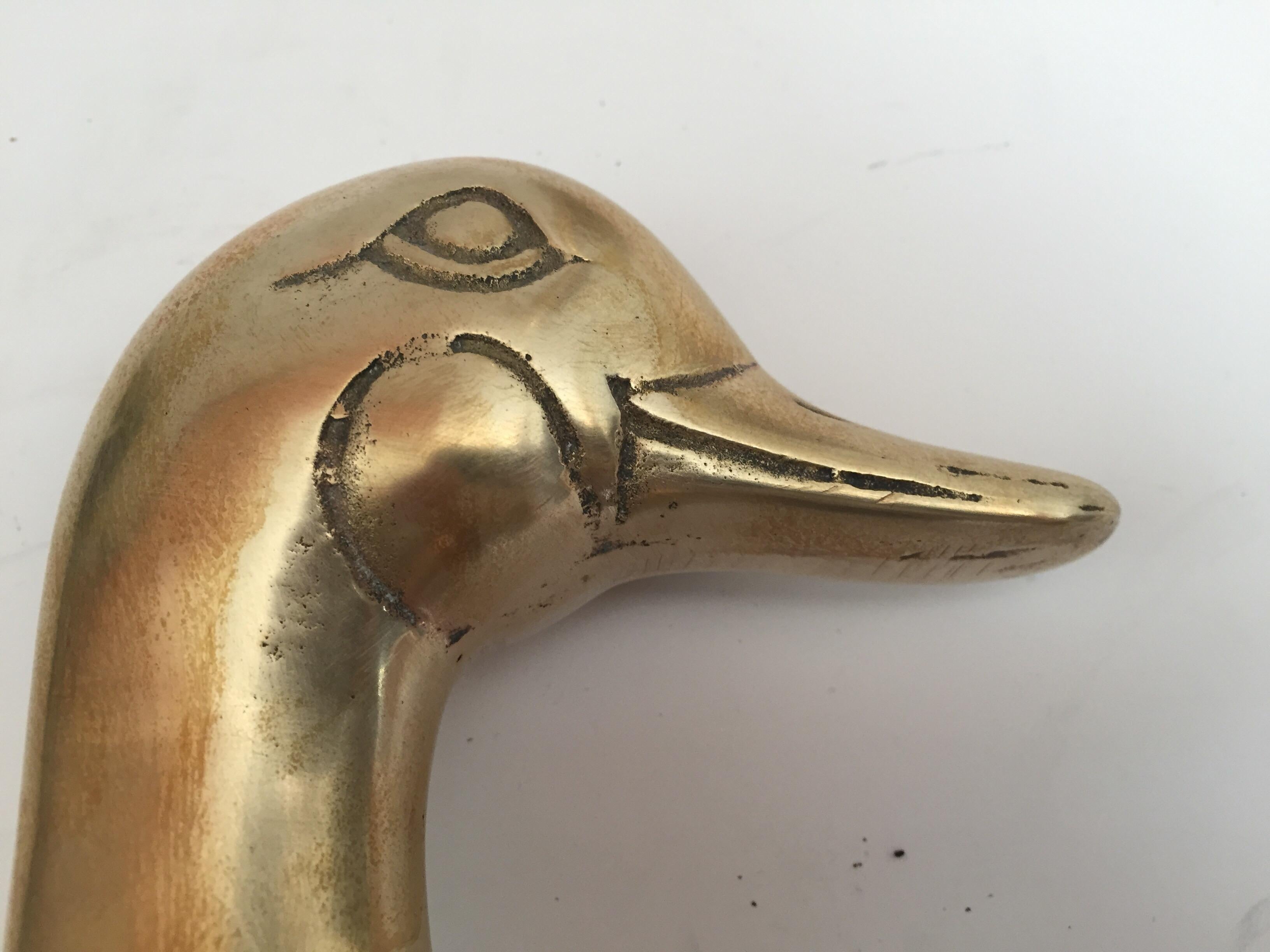 American Craftsman Pair of Vintage Polished Cast Brass Duck Bookends, circa 1950