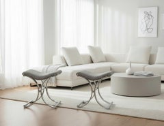 Pair of Vintage Polished Metal X Stools