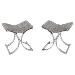 Paar X-Hocker aus poliertem Metall im Vintage-Stil