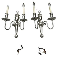 Pair of Vintage Polished Nickel Wall Sconces
