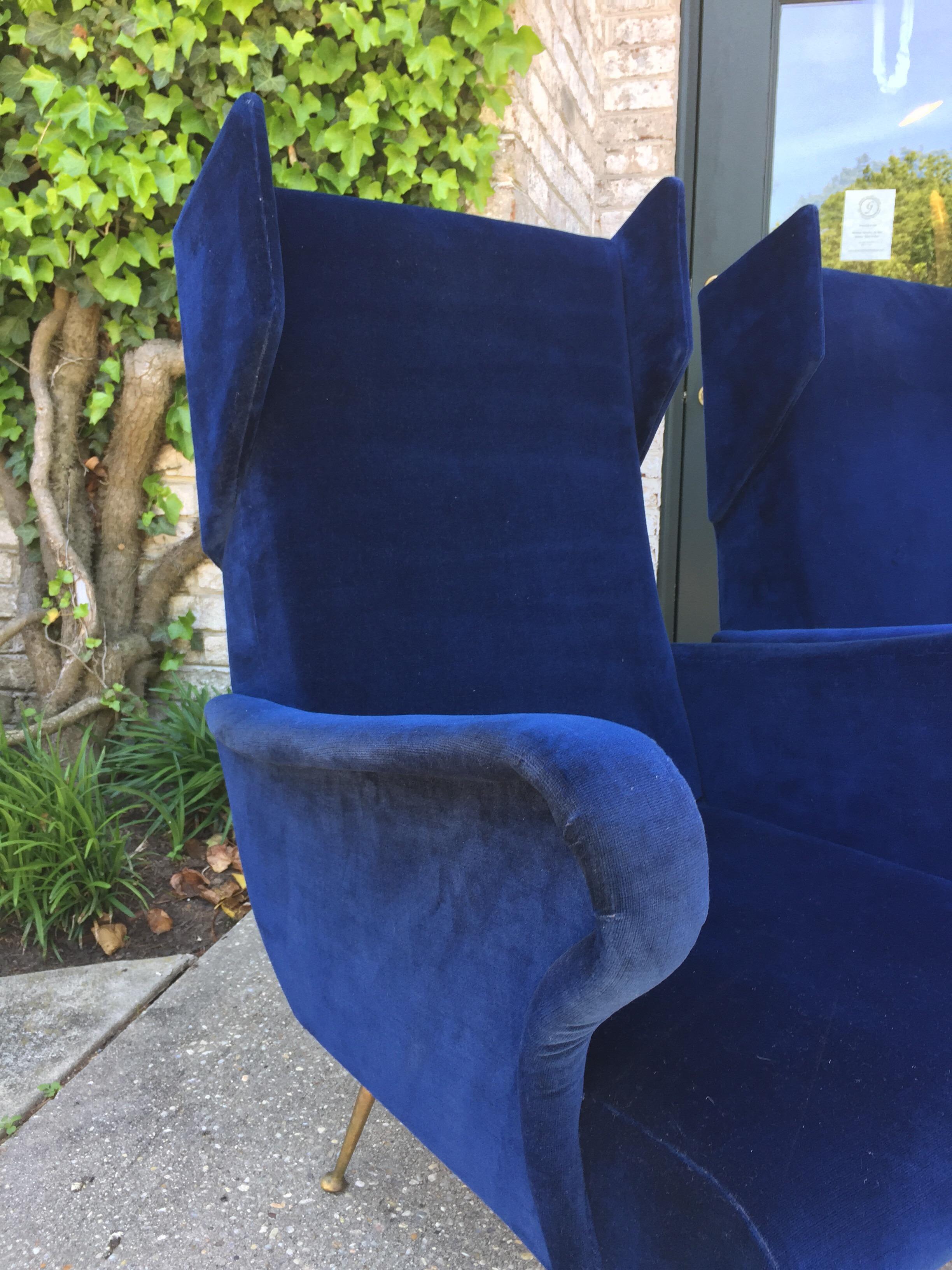 Brass Pair of Italian Wingback Chairs in The Style Of Gio Ponti