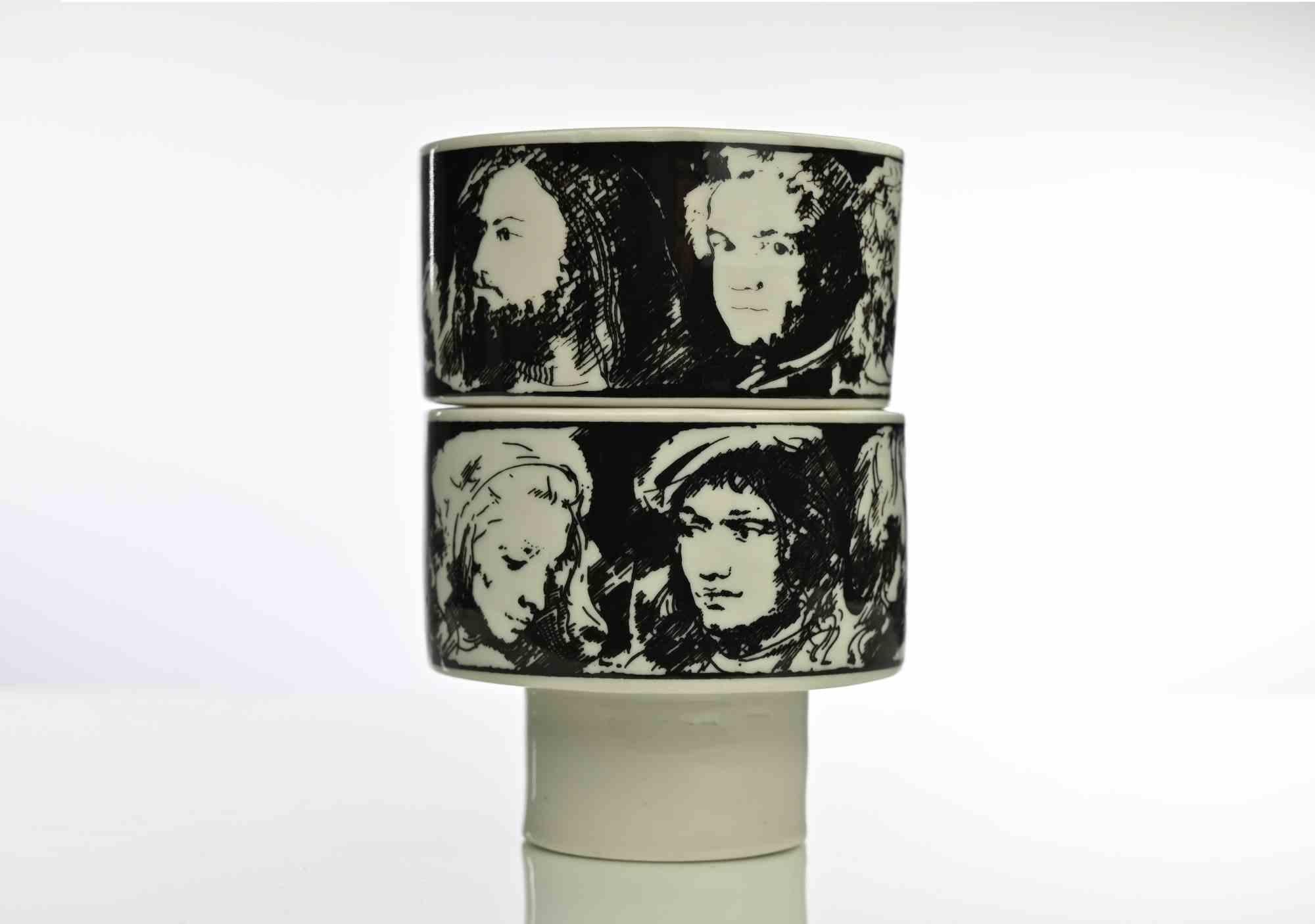 Italian Pair of Vintage Porcelain Cups by Pietro Annigoni, 1980s For Sale
