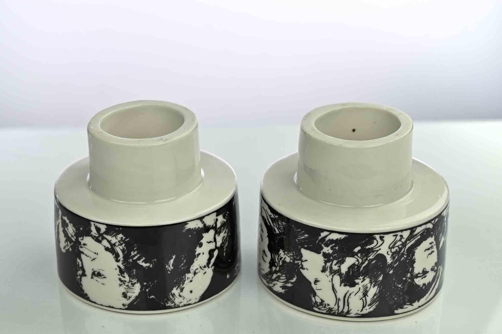 Pair of Vintage Porcelain Cups by Pietro Annigoni, 1980s In Good Condition For Sale In Roma, IT