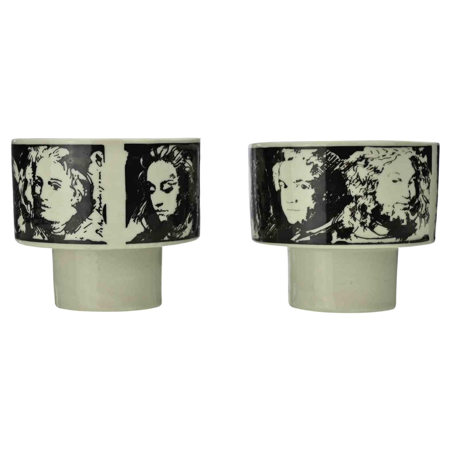 Pareja de tazas de porcelana vintage de Pietro Annigoni, años 80