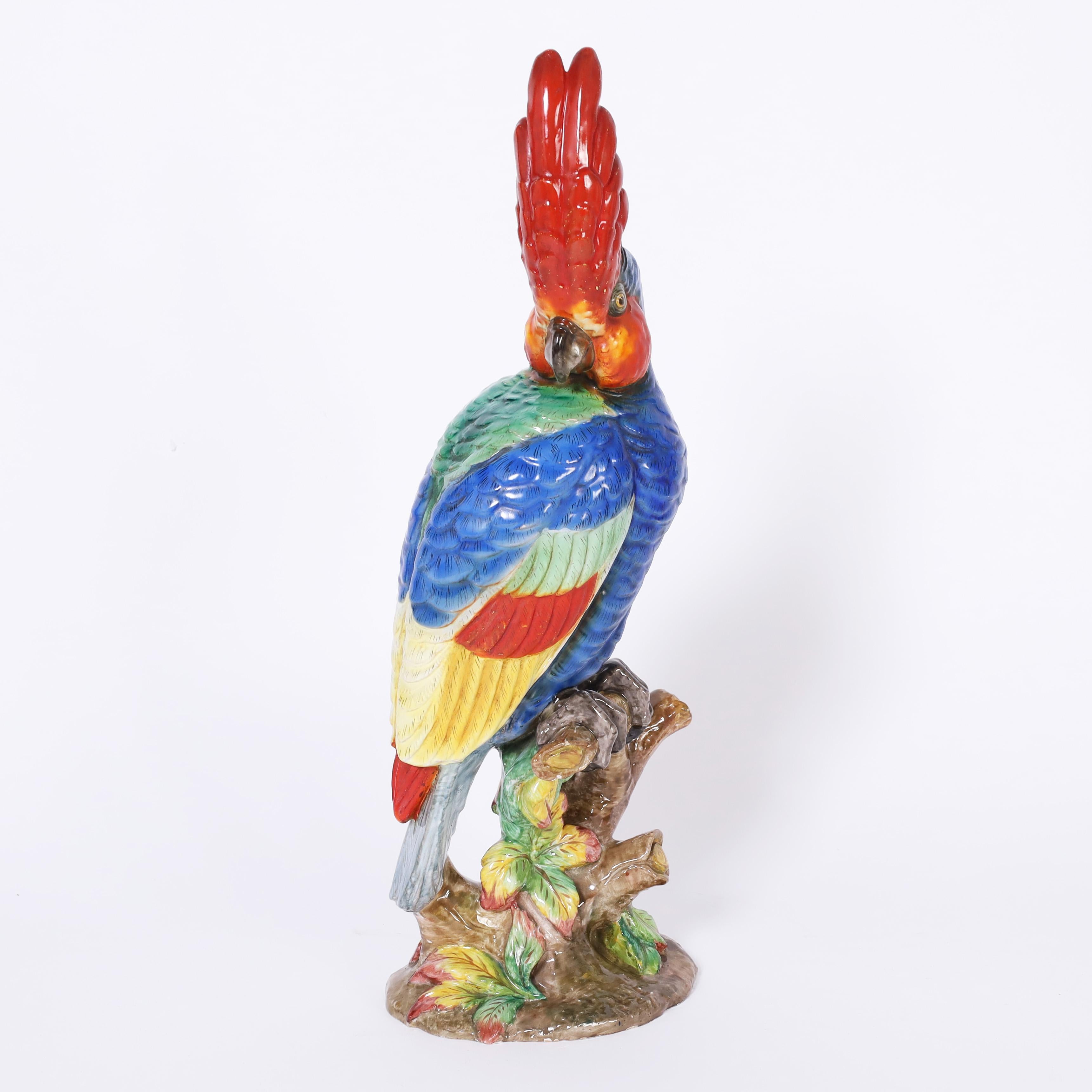 Mid-Century Modern Pair of Vintage Porcelain Parrots by Ugo Zaccagnini For Sale