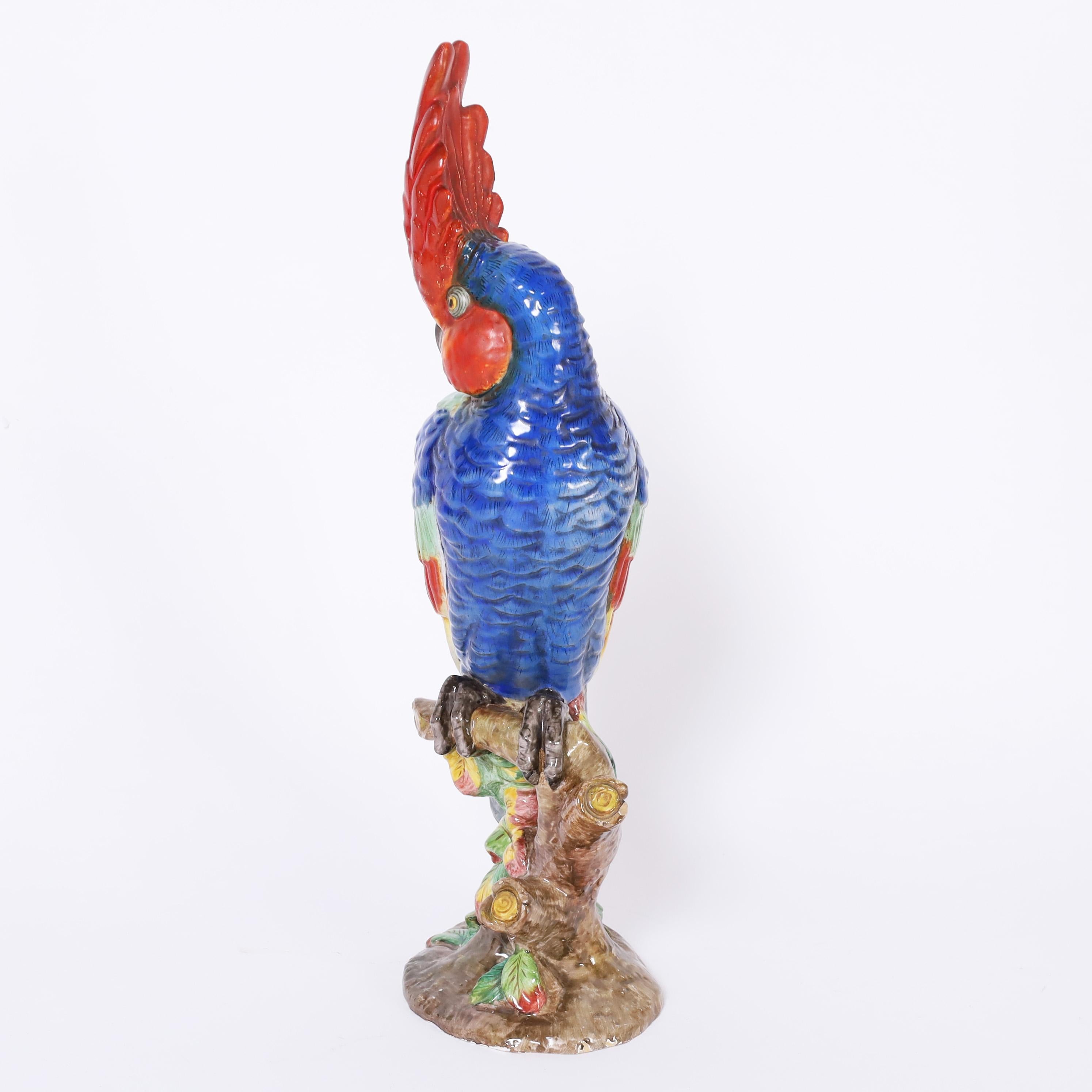 Paar Papageien aus Porzellan im Vintage-Stil von Ugo Zaccagnini (Italienisch) im Angebot