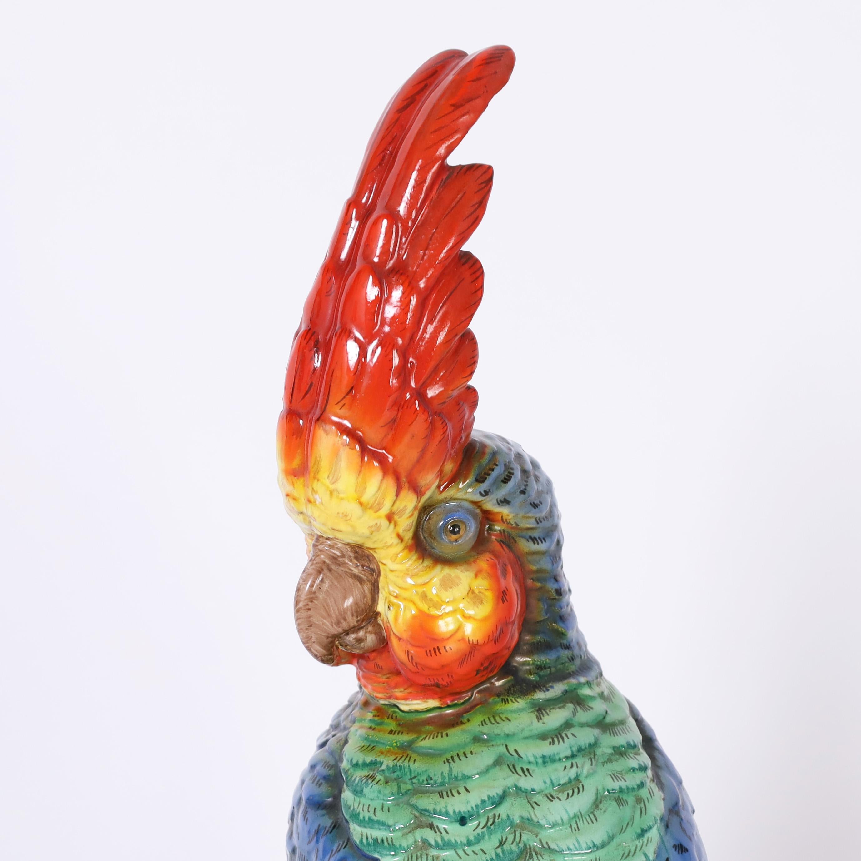 Pair of Vintage Porcelain Parrots by Ugo Zaccagnini For Sale 2