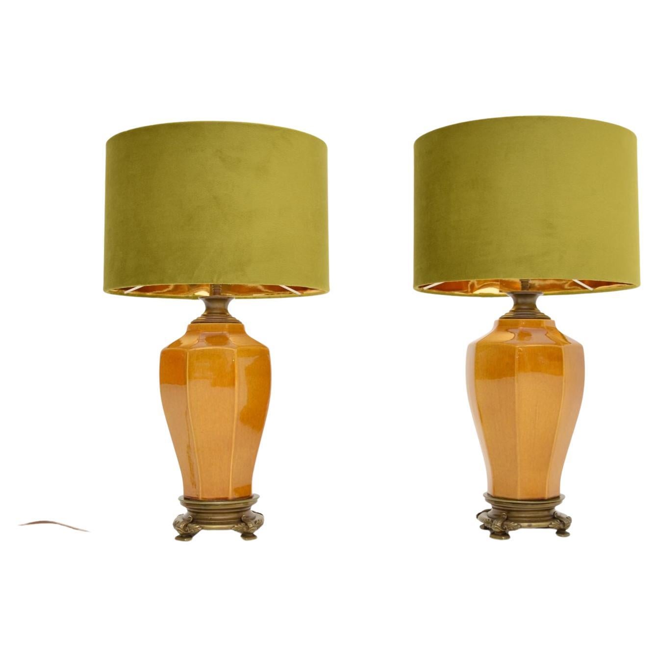 Paire de lampes de bureau vintage en porcelaine en vente