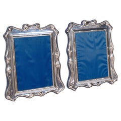 Pair of Vintage Portrait Picture Frames, English, Silver Plate, 5x7, Art Deco