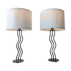 Pair of vintage postmodern 1980s American black steel wiggle lamps