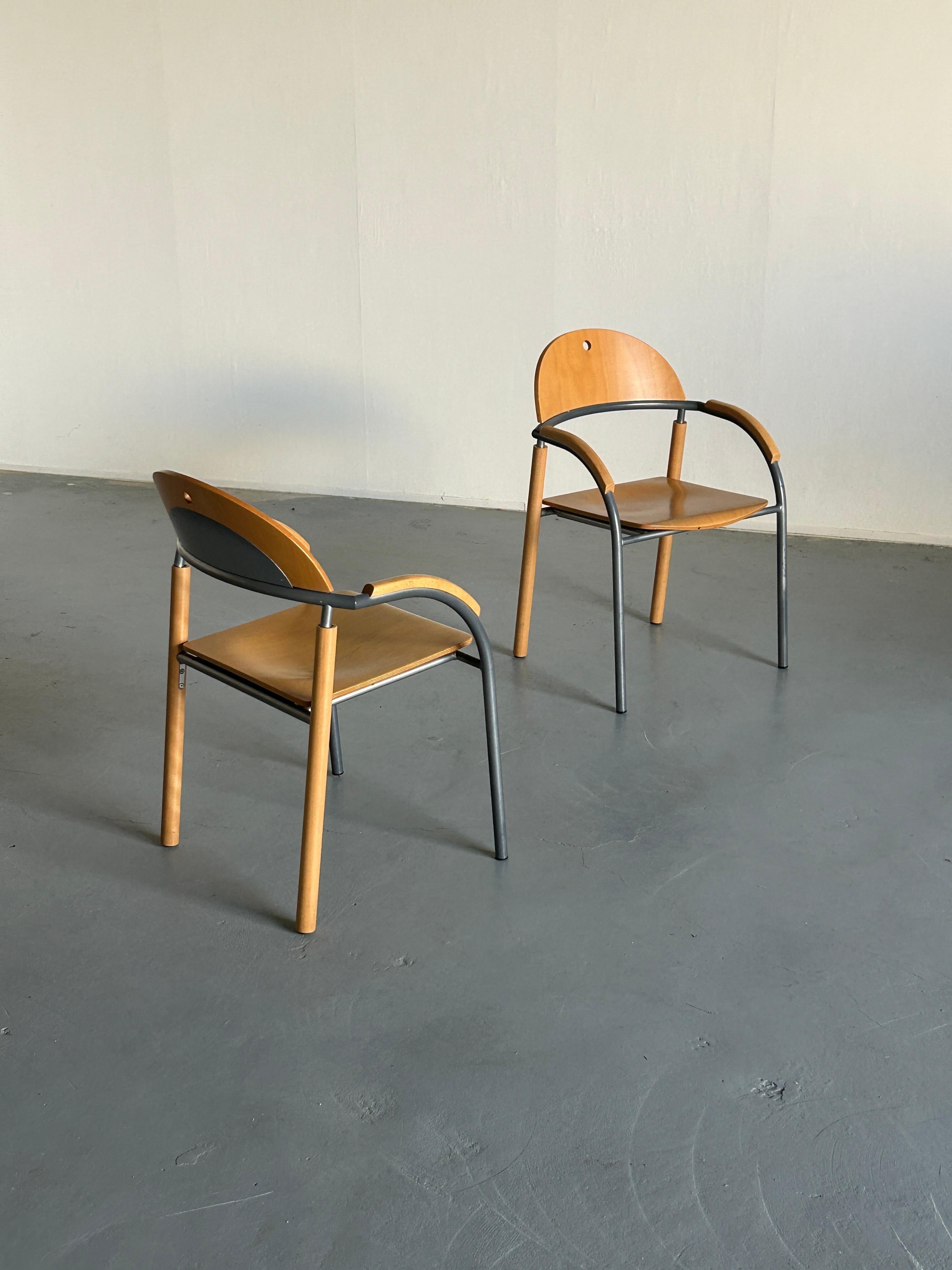 Metal Pair of Vintage Postmodern Visitor Dining Chairs by Wiesner Hager, 90s Austria