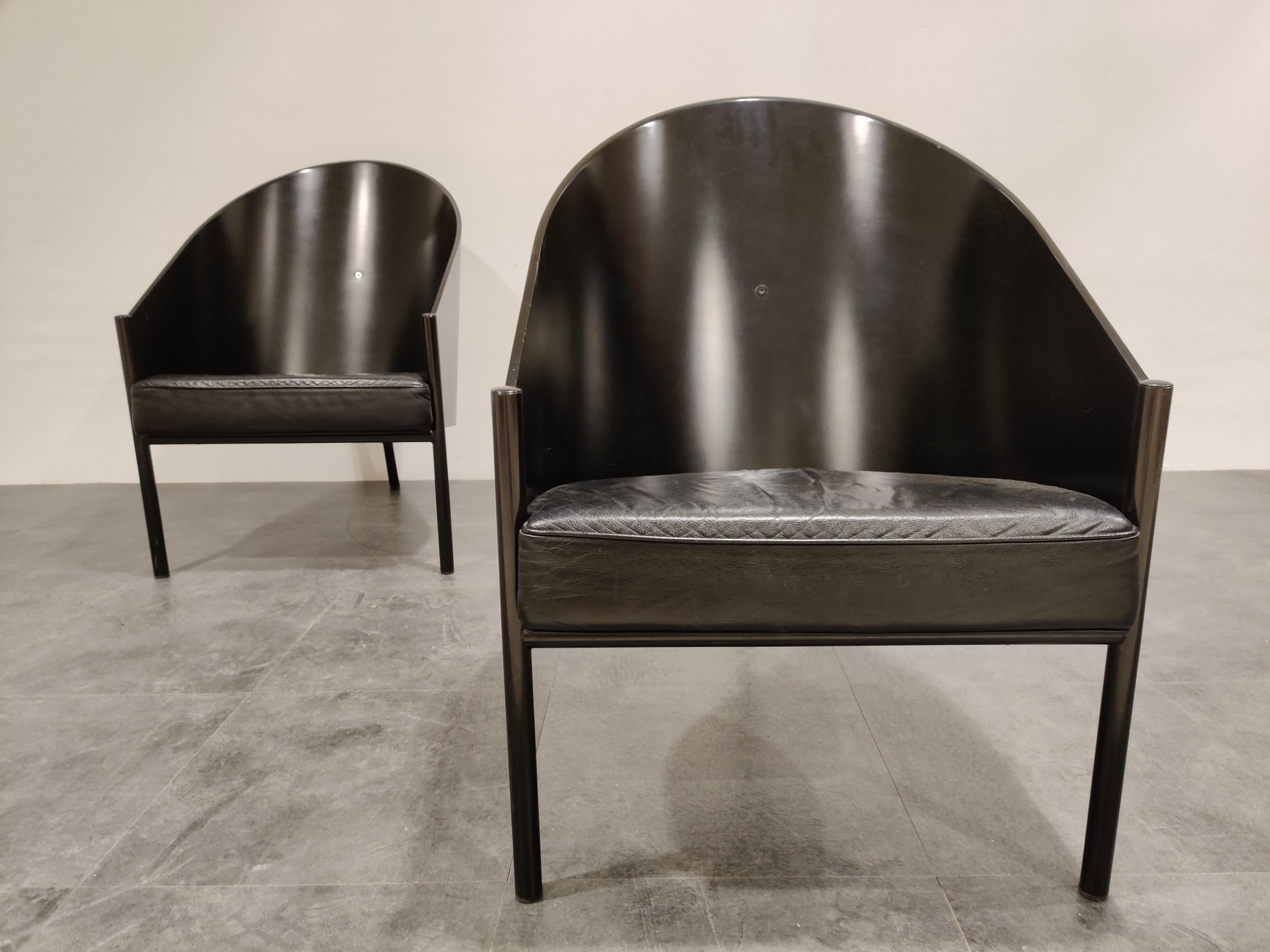 Leather Pair of Vintage Pratfall Chairs by Philippe Starck for Driade, 1982