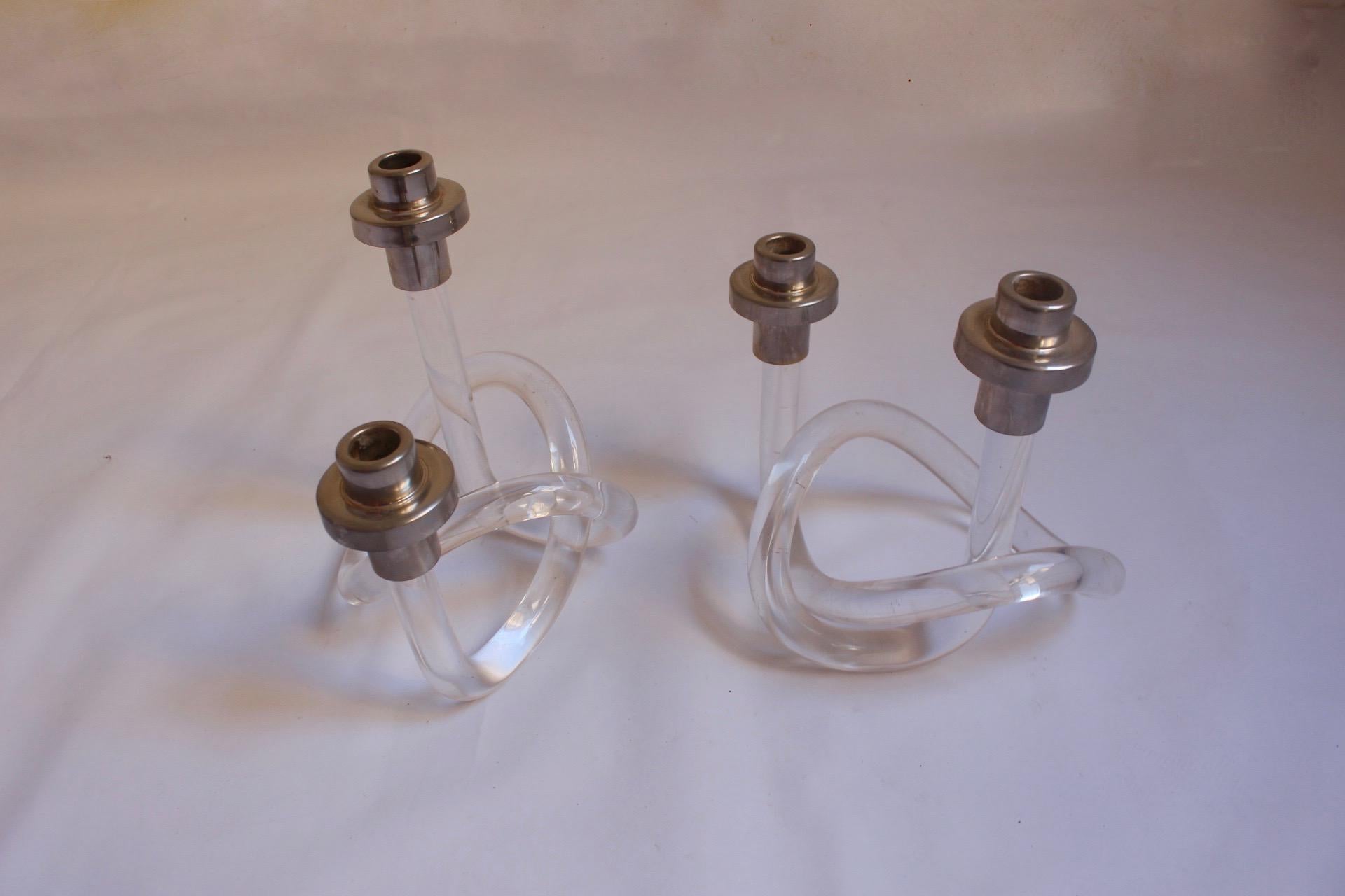 American Pair of Midcentury Pretzel Lucite Candlestick by Dorothy Thorpe, 1960s