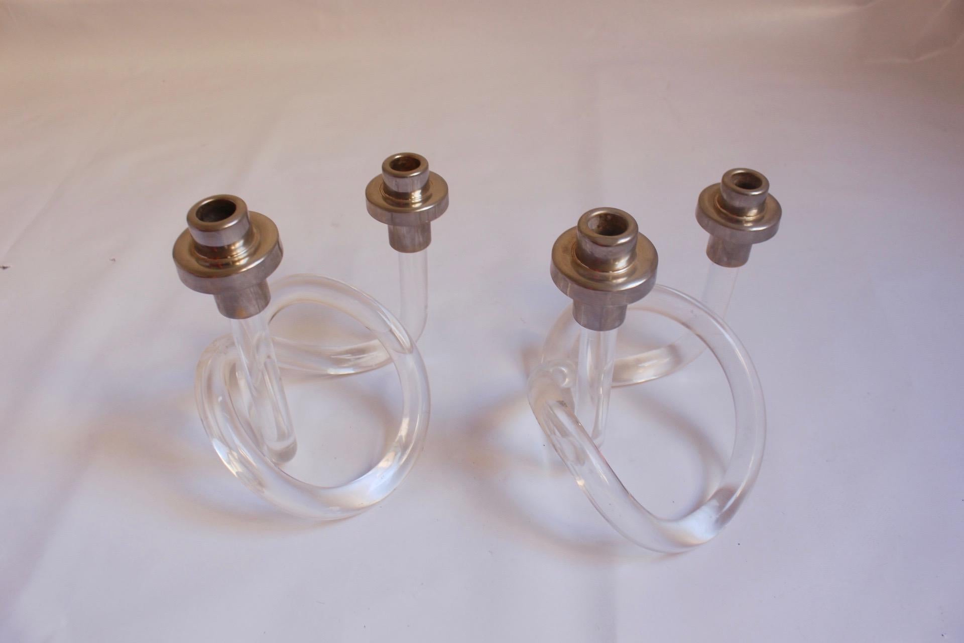 Pair of Midcentury Pretzel Lucite Candlestick by Dorothy Thorpe, 1960s 1