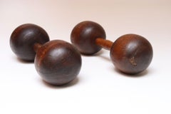 Pair of Vintage Primitive Oversized Carved Wooden Hand Weights/Dumbbells