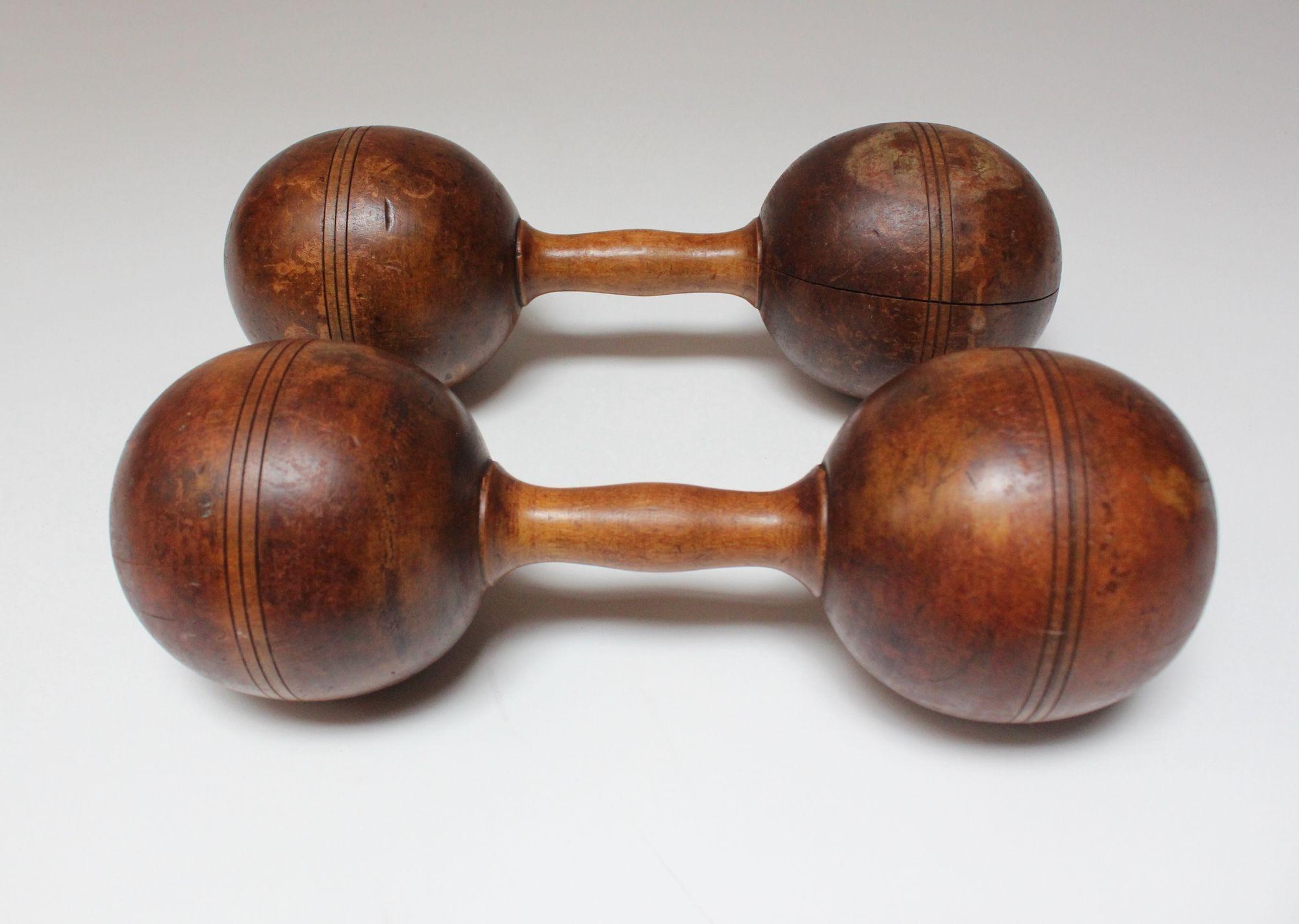 Folk Art Pair of Vintage Primitive Oversized Hand Weights/Dumbbells