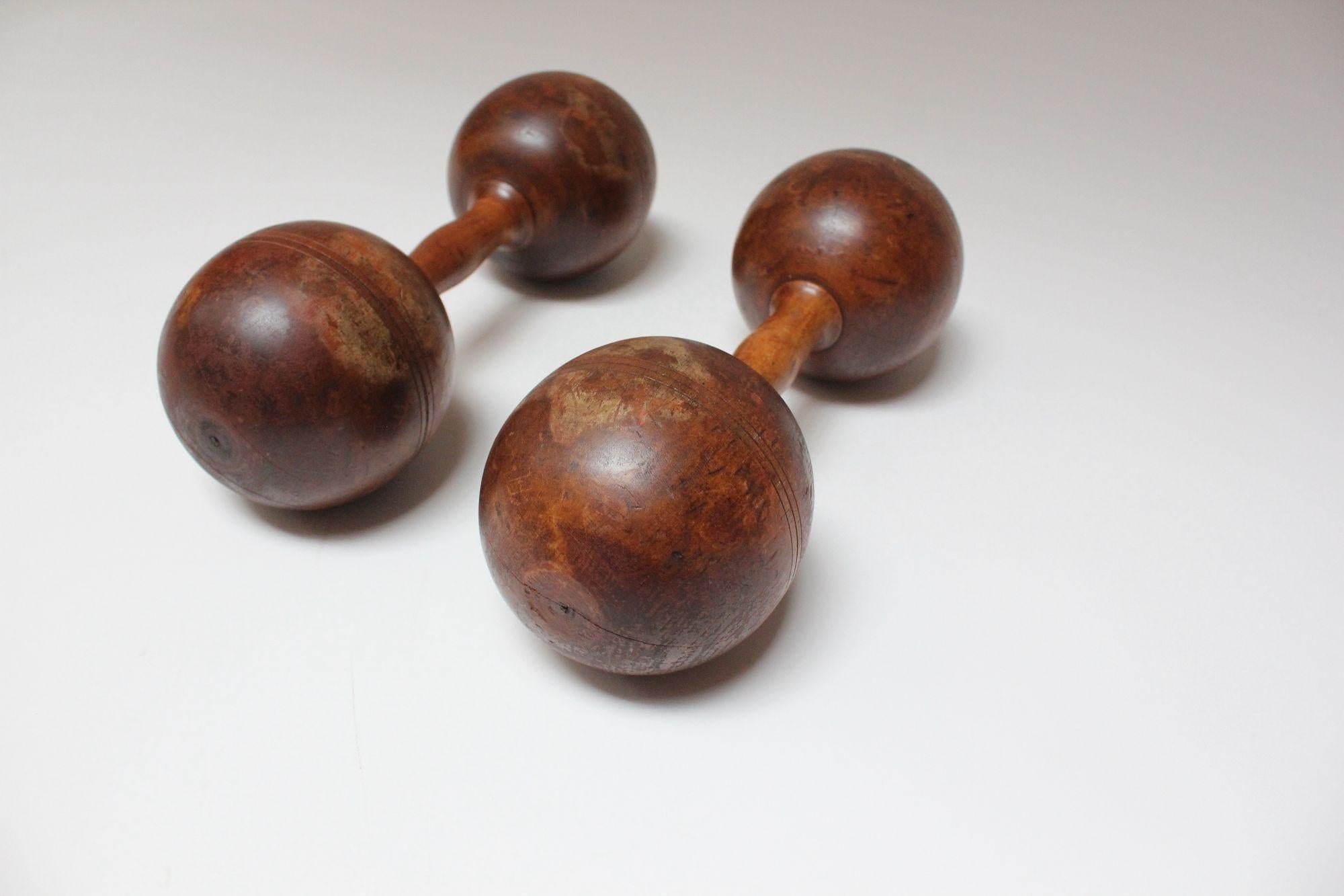 American Pair of Vintage Primitive Oversized Hand Weights/Dumbbells