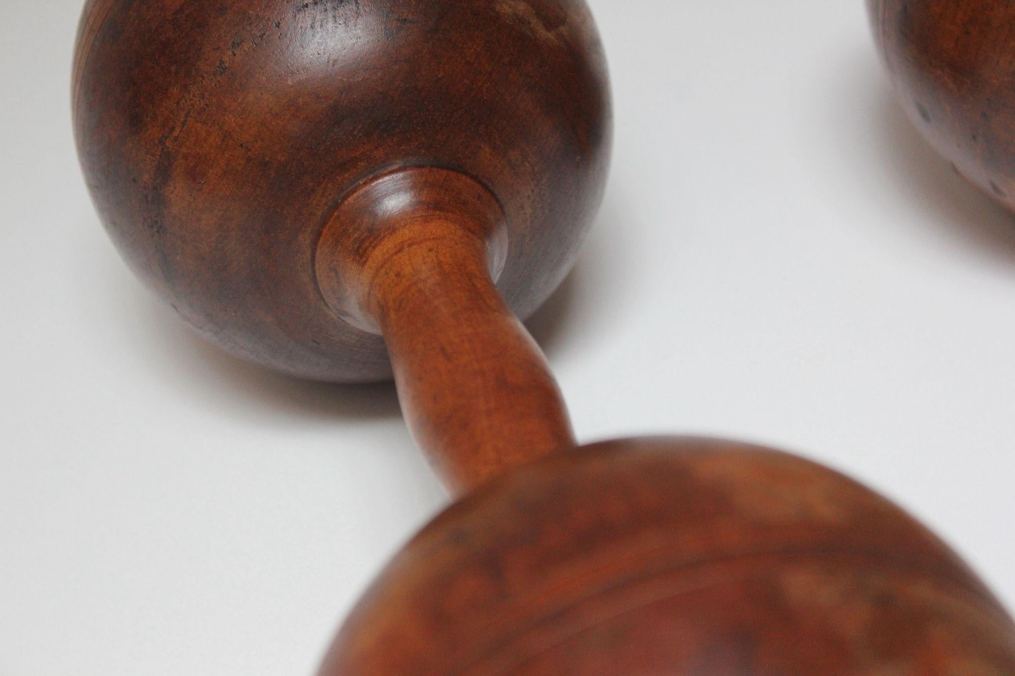 Wood Pair of Vintage Primitive Oversized Hand Weights/Dumbbells